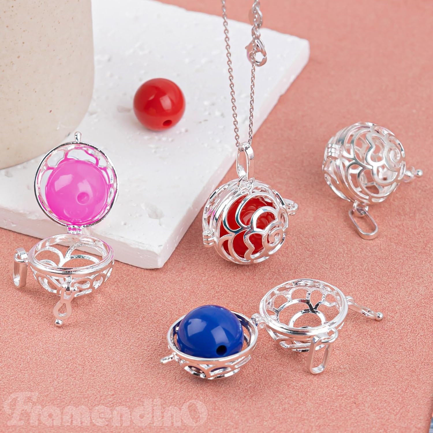 Framendino, 4 Pack Flower Empty Cage Charms Openable Rose Shaped Locket Pearl for DIY Necklace Bracelet Earring Jewelry Making Crafts - Image 4