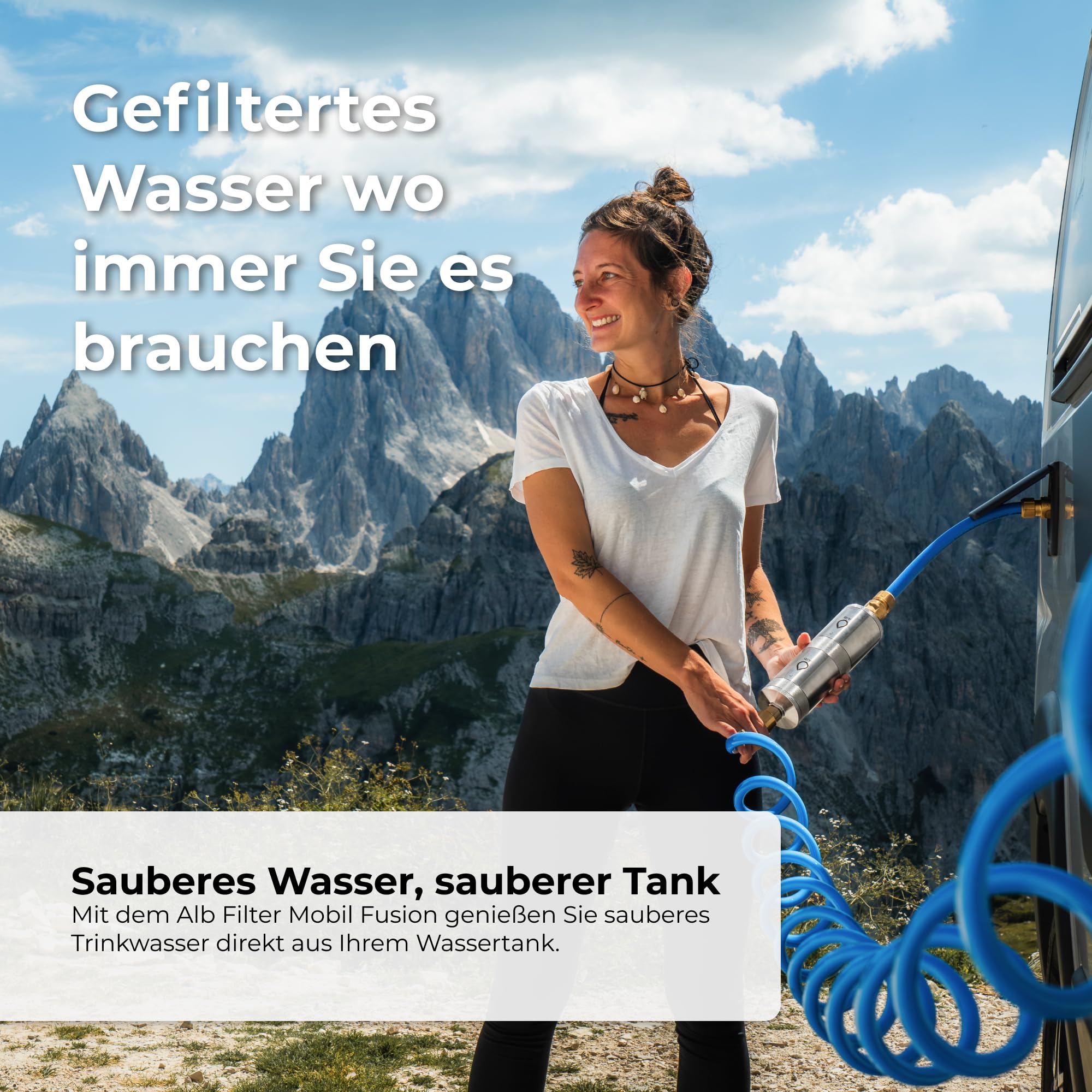 Alb Filter MOBIL FUSION Befüllfilter Camping Alu Blau | Zweistufiger Wasserfilter gegen Schadstoffe & Keime bis 0,1 µm, Befüllfilter, GEKA-Set Gardena-kompatibel, Made in Germany