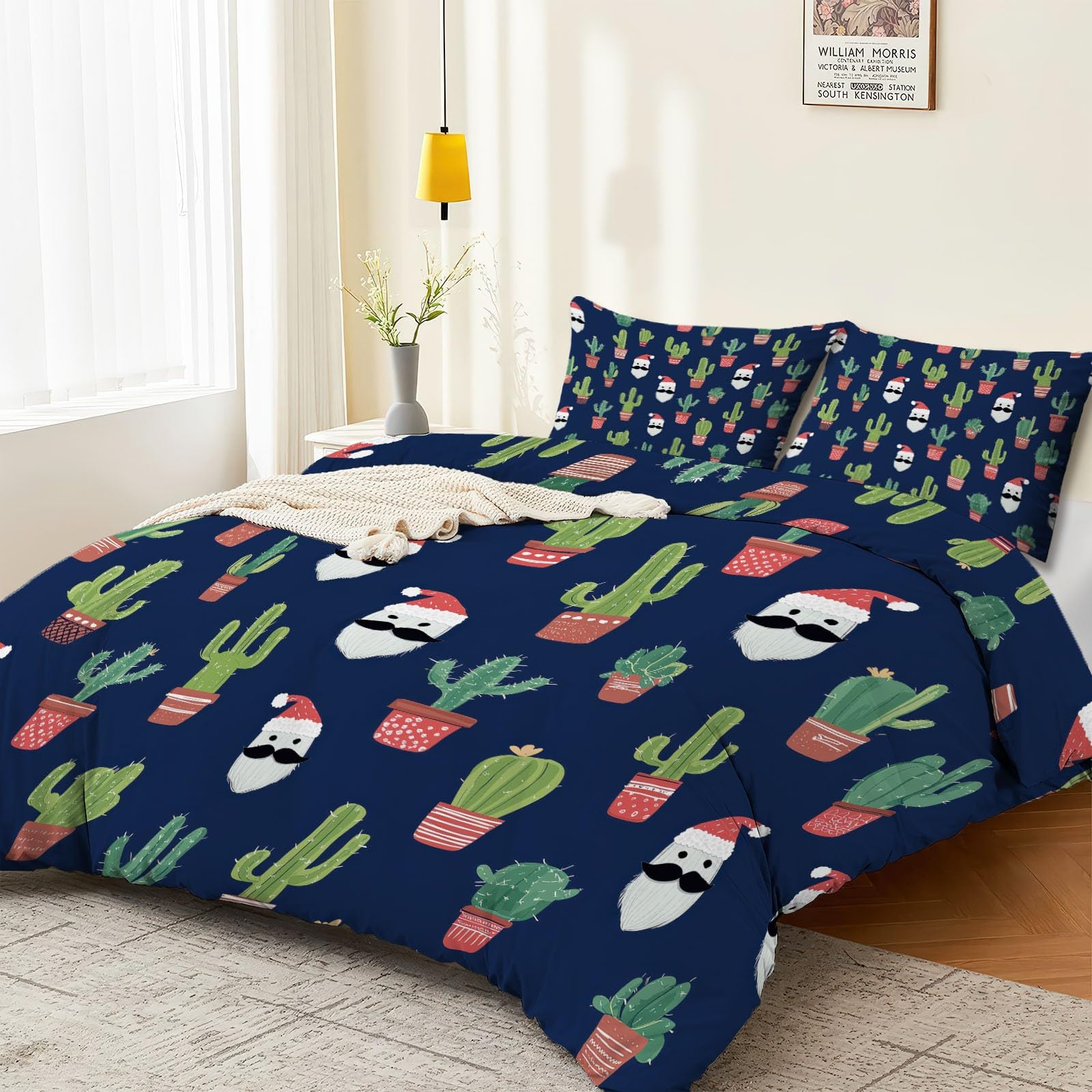 Generico Świąteczny zestaw poszewek na kołdrę z nadrukiem z motywem kaktusa - poszewka na kołdrę 230 x 220 cm z 2 poszewkami na poduszki i zamkiem błyskawicznym, wykonana z super miękkiej