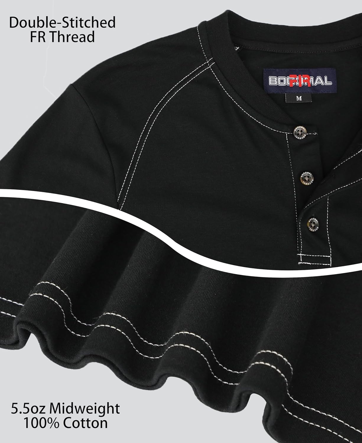 BOCOMAL Men's FR Henley Shirt Flame Resistant 5.5oz Cotton Long Sleeve Workwear UL NFPA2112 CAT2 Welding Tee - Image 6