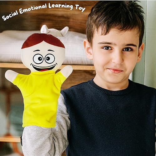 Miniatura 5 de Paquete de 6 títeres de mano con sensación para niños con 6 emociones, con brazos móviles, títeres de mano de felpa suave para niños pequeños,