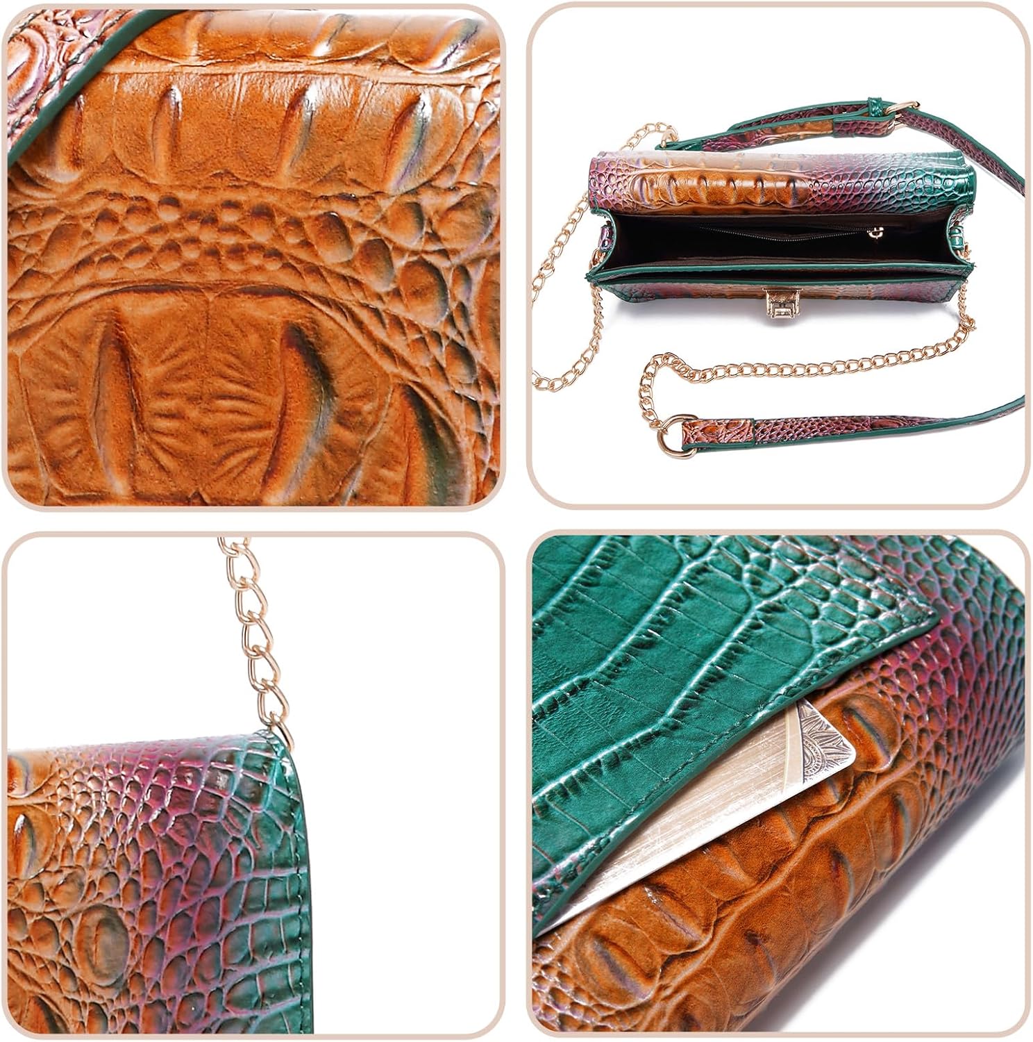 Small Crocodile Crossbody Cell Phone Purse for women Vegan Leather Clutch Wallet with Leather Shoulder Strap | Small, Crocodile, Vegan Leather - Image 7