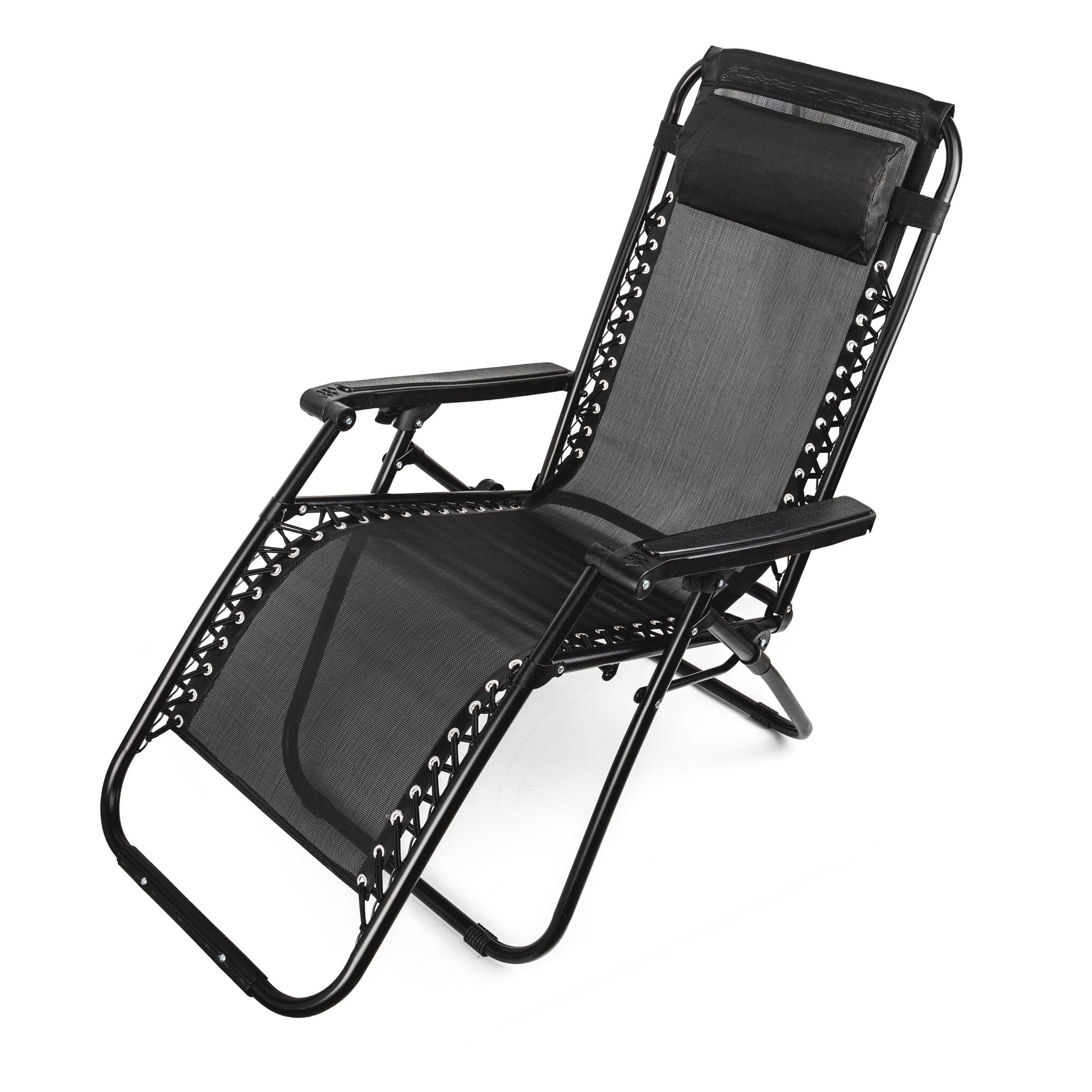 Tumbona Reclinable Plegable para Jardín, Balcón Terraza y Playa - Tumbona con Reposacabezas Carga Máxima 110kg - Color Negro