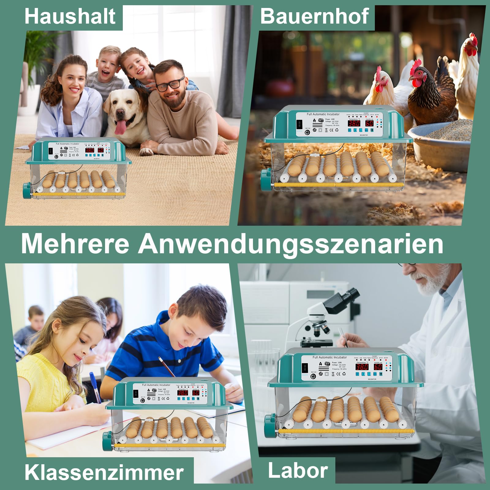CoInceptus Brutautomat Vollautomatisch, Inkubator Hühner 24-36 Eier mit Automatischem Eierwenden und Automatischer Wasserzugabe, Brutkasten Hühner mit Vier Automatischen Inkubationsmodi