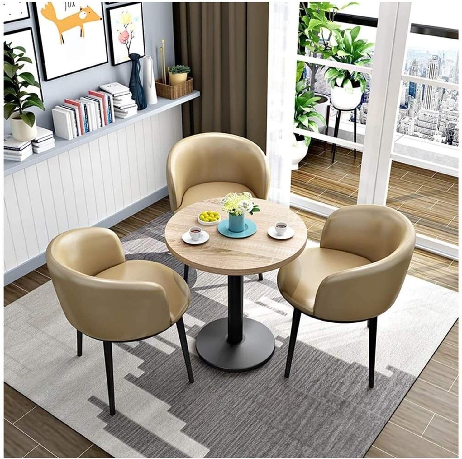 Reception Tables and Chairs Restaurant Tables and Chairs Set Simple Modern Leisure Table Marble Solid Wood Round Table Home Balcony Living Room Lounge Leather 1 Table (Khaki)