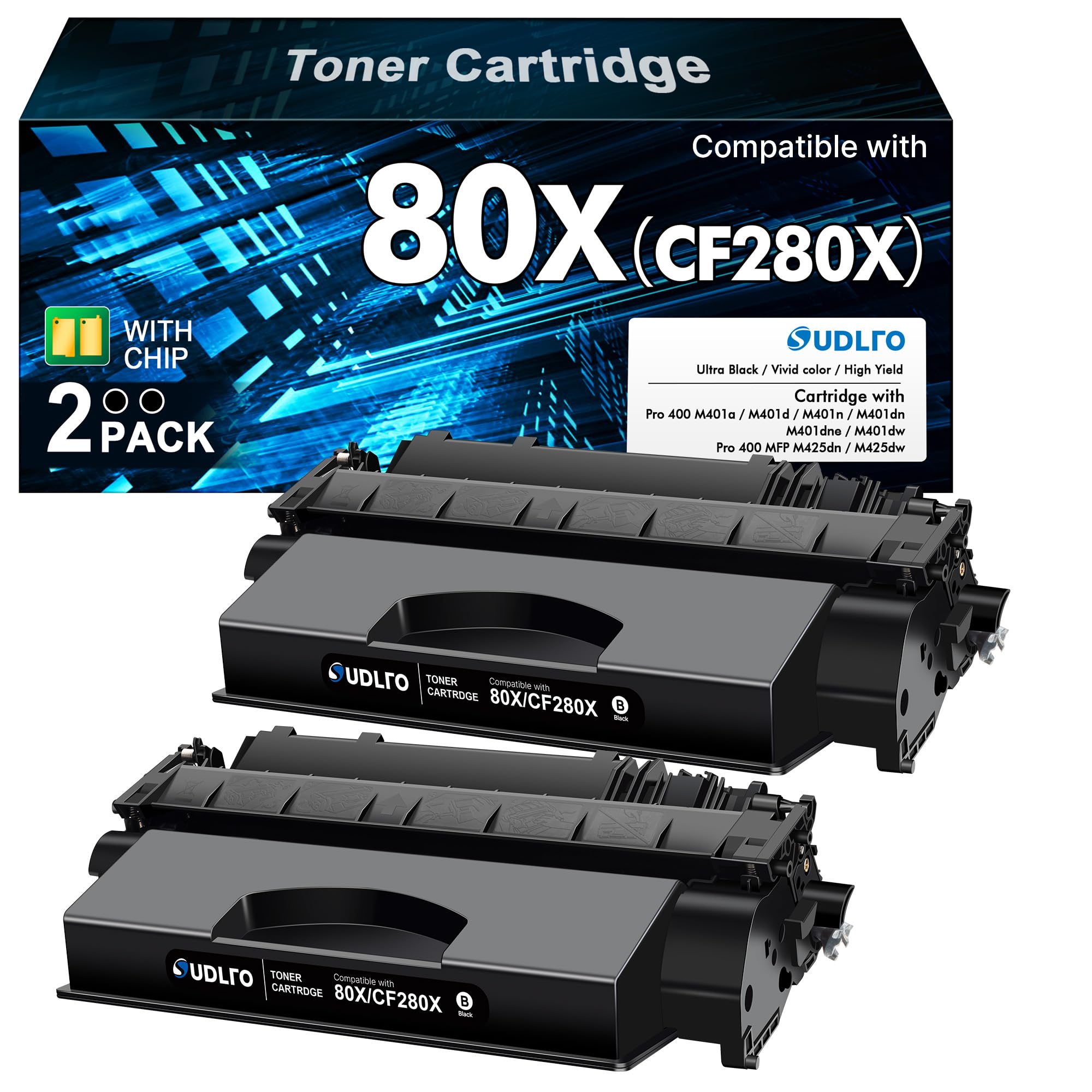 CF280X 80X Toner Cartridge Black High Yield Replacement for HP 80X CF280X 80A CF280A Compatible with HP LaserJet Pro 400 M401a M401d M401n M401dn