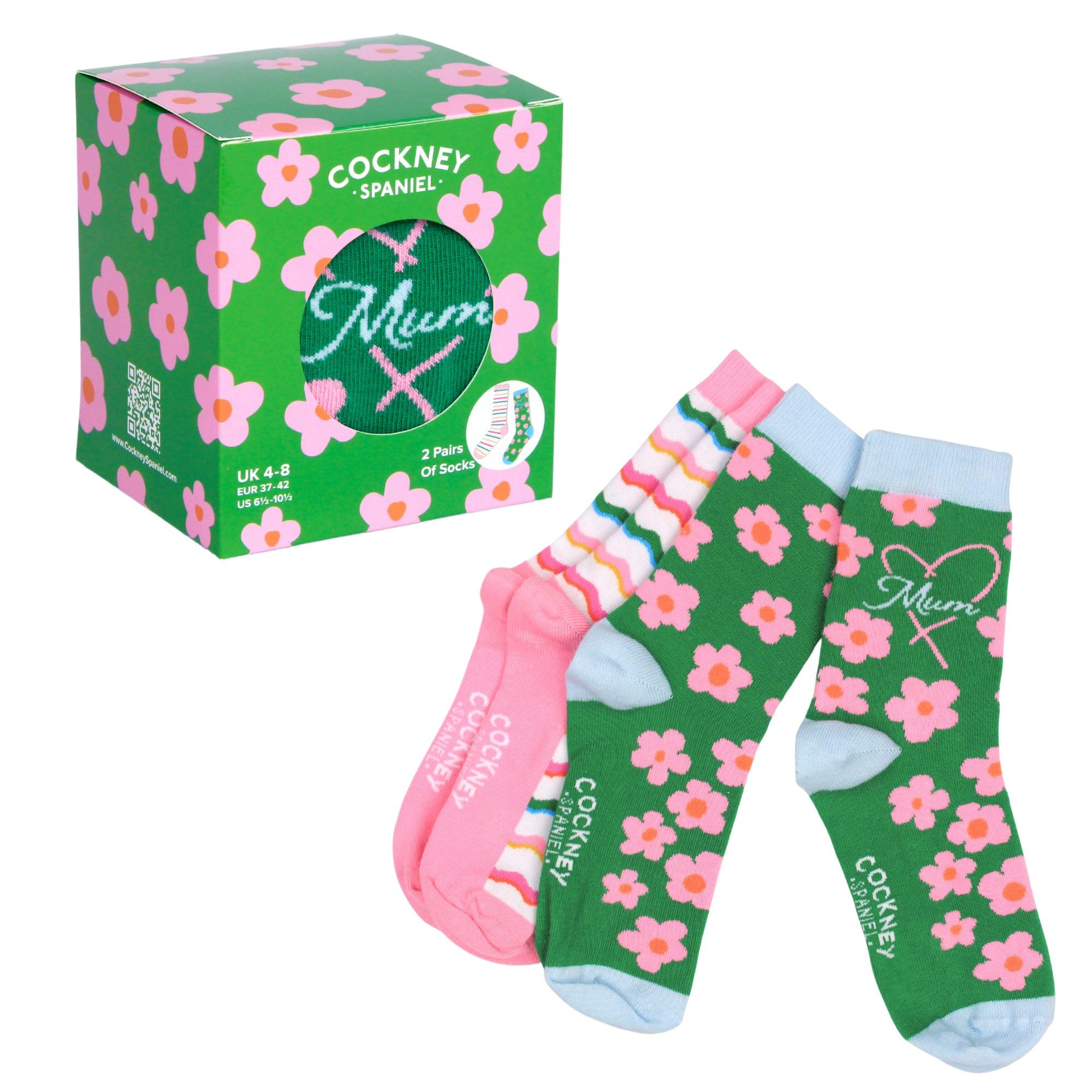 Cockney Spaniel, Mum Socks,  2 Pairs Socks, Gift Box-Ladies Size 4-8