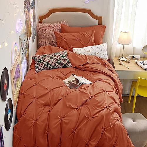 Miniatura 3 de Bedsure - Juegos de ropa de cama de 5 piezas, tamaño individual, con pliegues, cama en una bolsa en color naranja quemada con pliegues, edredón,