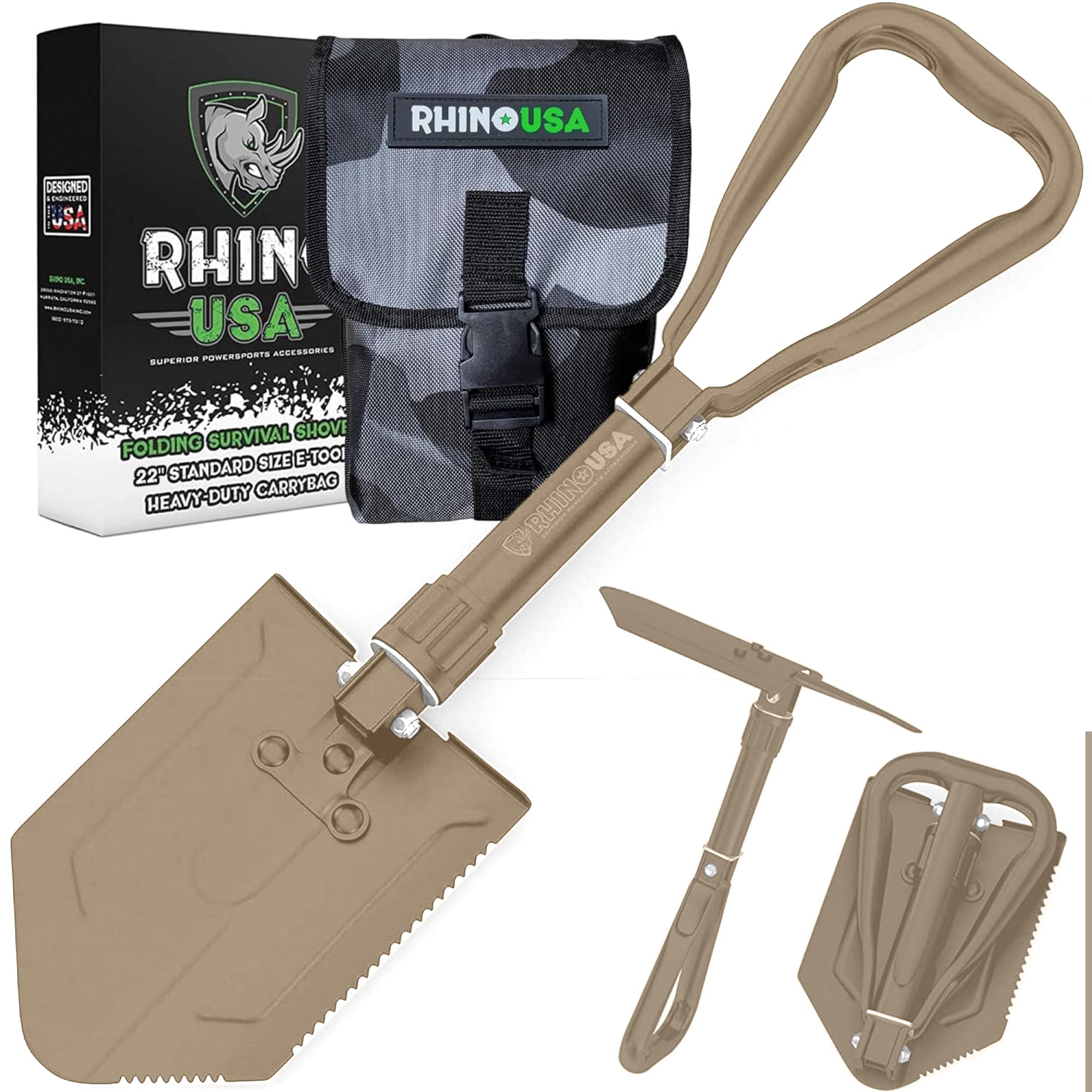 Rhino USA Folding Survival Shovel with Pick - Military Entrenching Tool