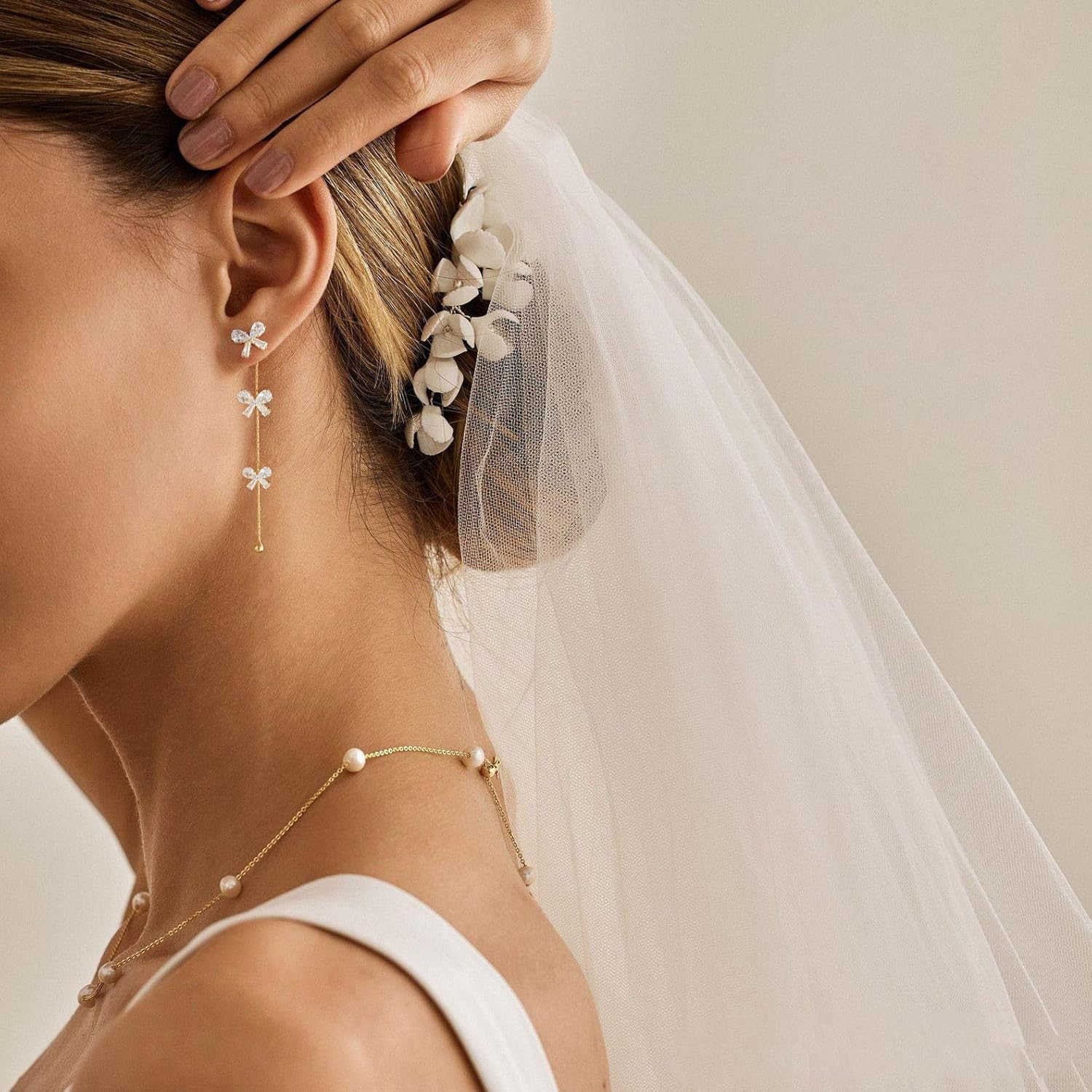 Dangle Earrings for Women, 14K Gold Plated CZ Huggie Drop Earrings, Dainty Long Chain Jewelry Valentines Day Gift for Her - Image 3