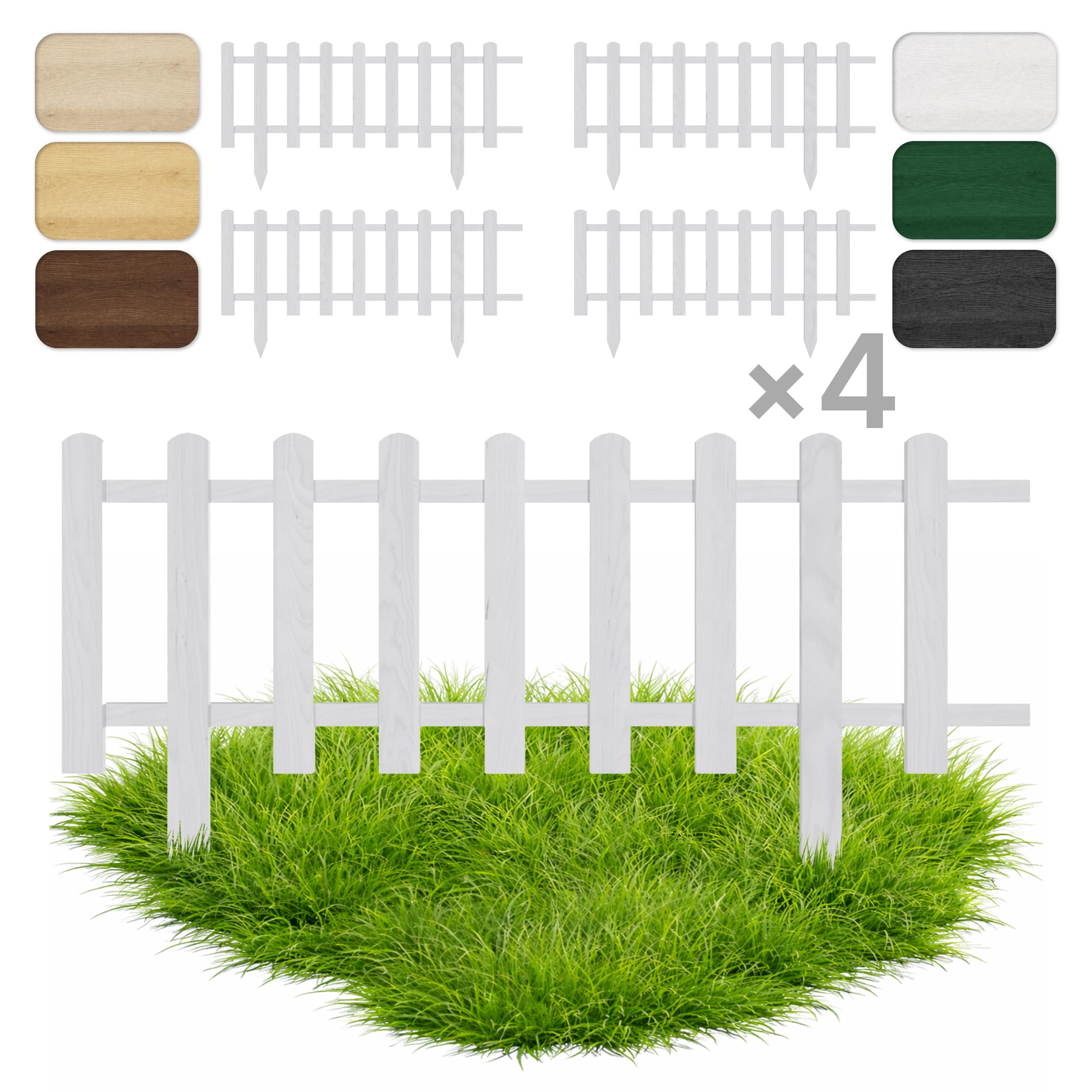 Floranica 4 Stk. Beeteinfassung Steckzaun Zierzaun 30 cm x 100 cm Weiß Gartenzaun aus Holz Dekozaun Lattenzaun Rasenkante imprägniert Umzäunung für Garten Wege Beeten