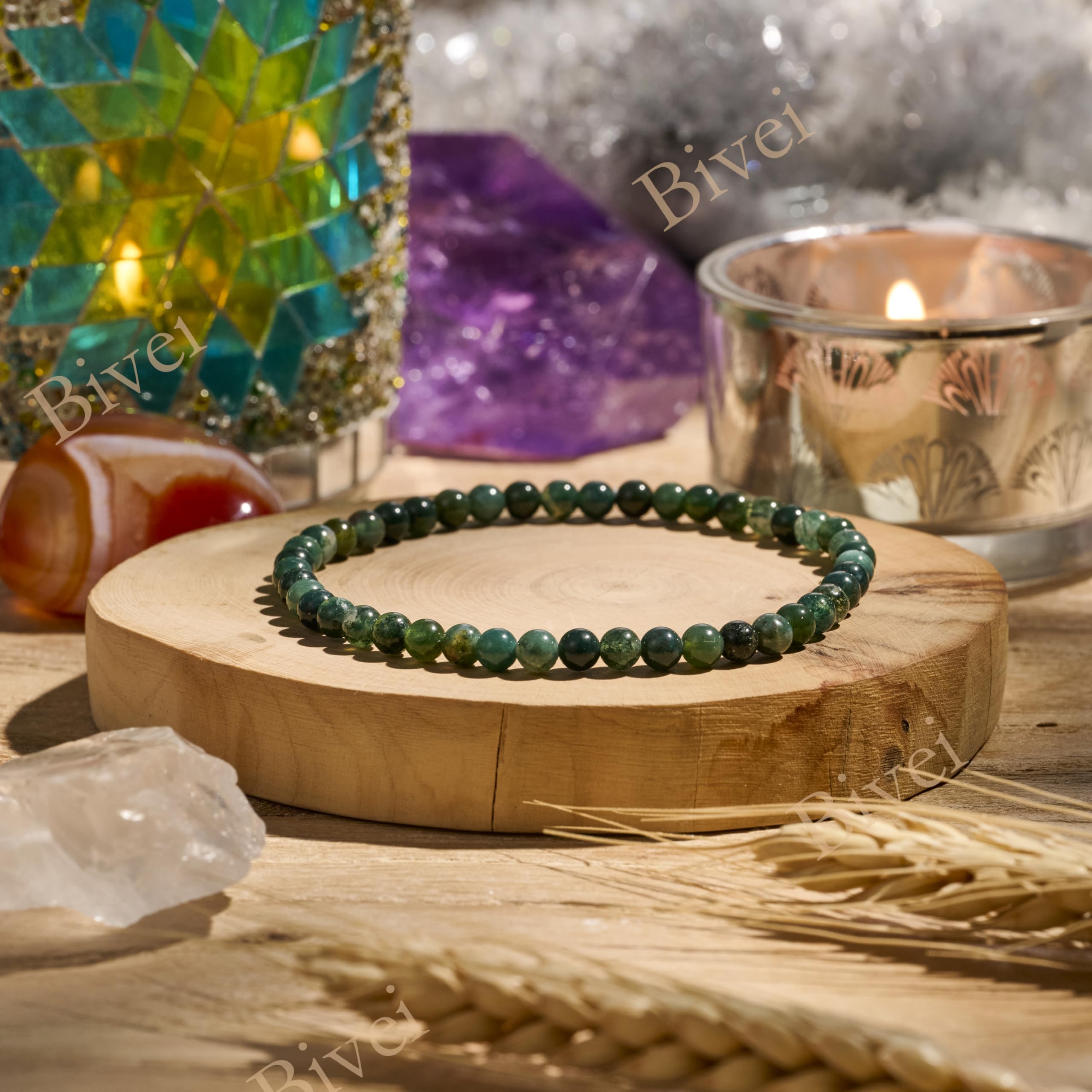 Bivei Braccialetto di Cristallo per Donna 4mm Perle Pietra Semipreziosa Naturale Elastico Estensibile Gioiello Regalo Yoga