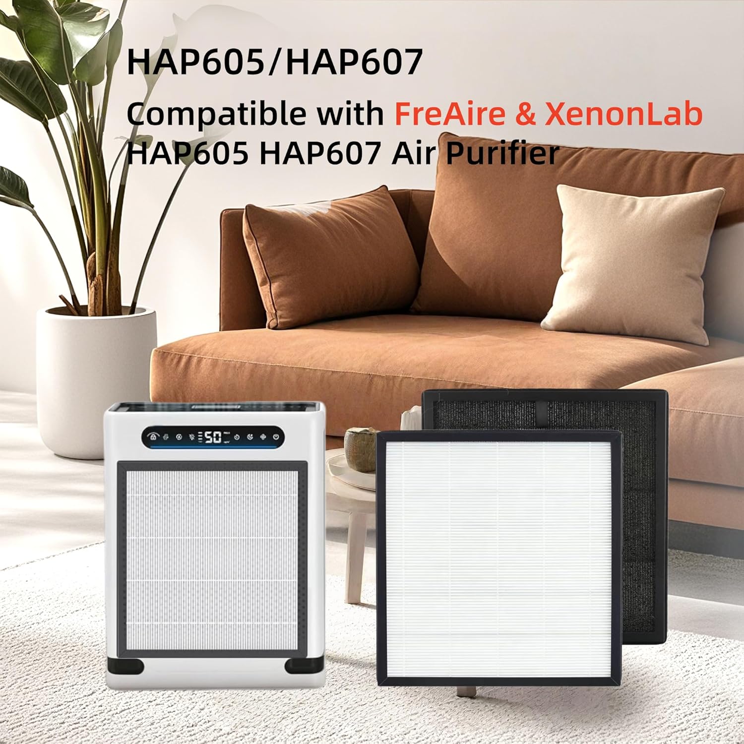 HAP605 Replacement Filters Compatible with XenonLab HAP605 HAP607 and for FreAire HAP605 HAP607, 3-in-1 HAP607/HAP605 Filter with Activated Carbon for Home, 2 Pack