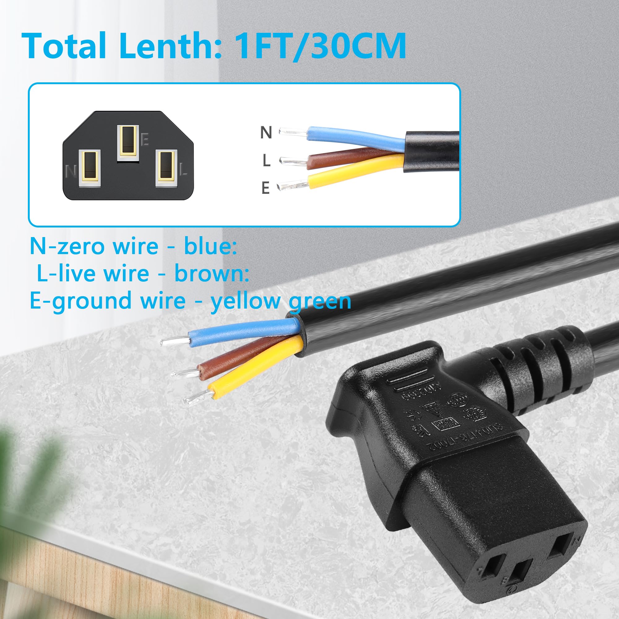 Amazon.com: CERRXIAN 2PCS 1FT 90 Degree Right IEC 320 C13 Female 3