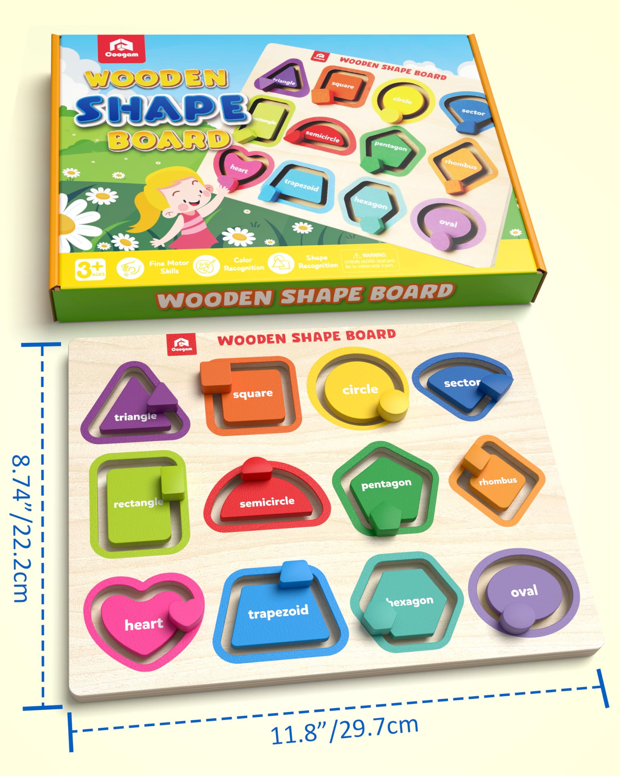 Coogam Rompecabezas de madera con forma de color para niños pequeños, clasificar y apilar, actividades de juego a juego, juguetes educativos de aprendizaje de motricidad fina para niños de 3, 4, 5