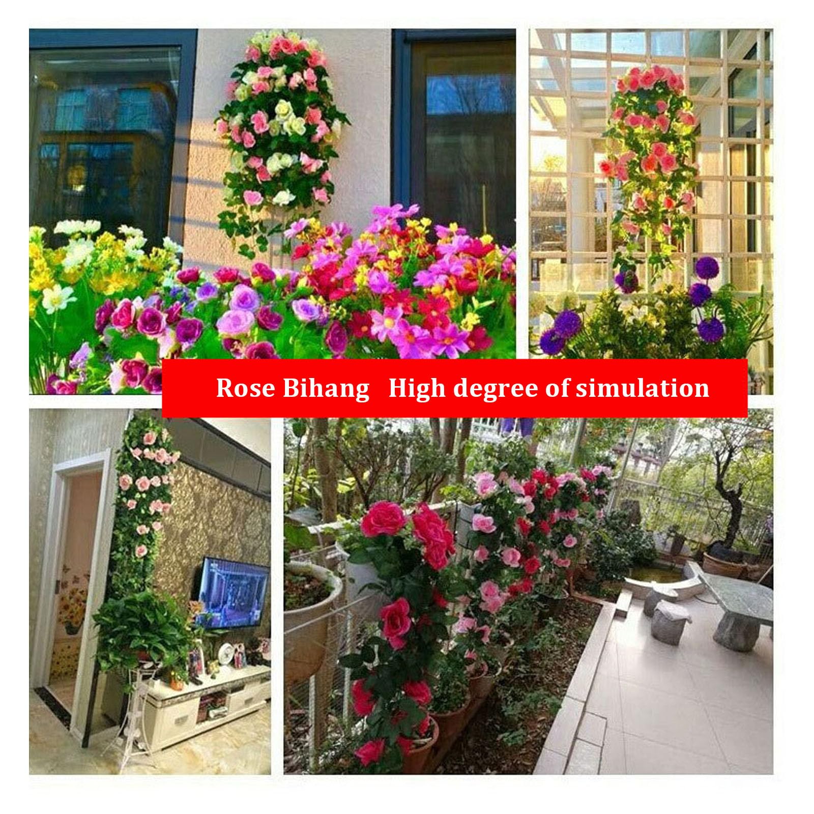 Künstliche Blumen Hängende Pflanzen Set 6 Stück Gefälschte Hängepflanzen für Haus Bauernhaus Indoor Veranda und Garten Dekoration Hängende Simulation Pflanzen für Draußen Haus Garten Wanddekoration