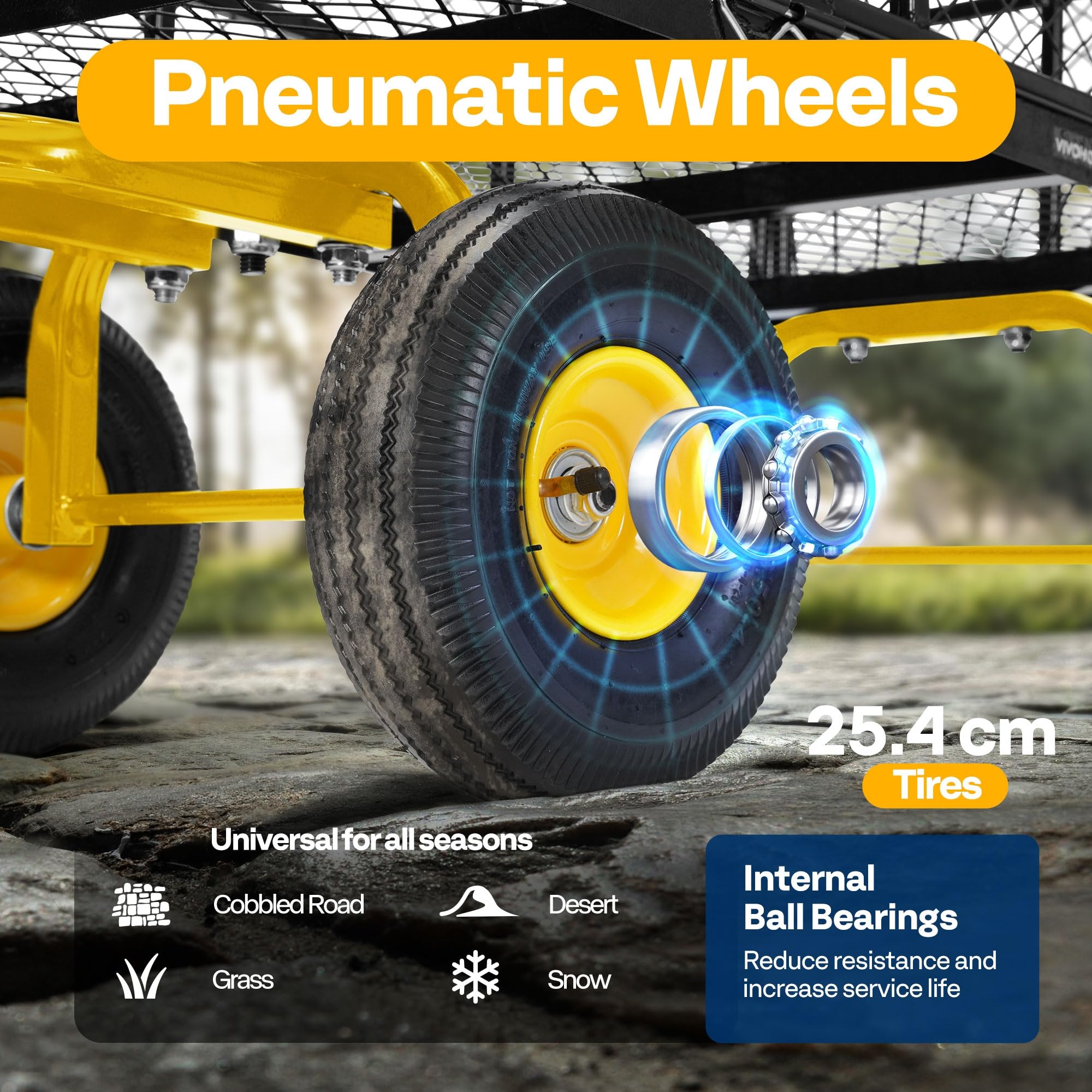 VIVOHOME Wózek Ogrodowy z Metalu, Składany, o Ładowności 410 kg i Zdejmowanych Bokach, Stabilny i Wytrzymały z Obracanym o 180° Uchwytem i 25,4 cm Pneumatycznymi Kołami Czarny
