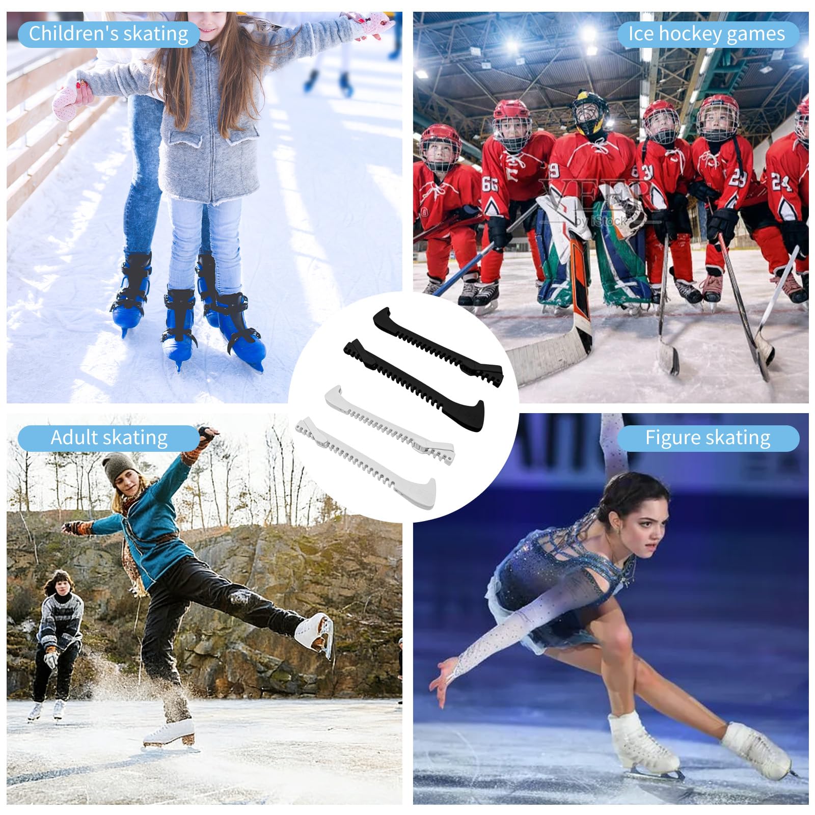 2 Paia di Coprilama per Pattini da Ghiaccio Regolabili – con Fori di Drenaggio Antiruggine, Universali per Hockey e Pattinaggio Artistico, Adulti e Bambini