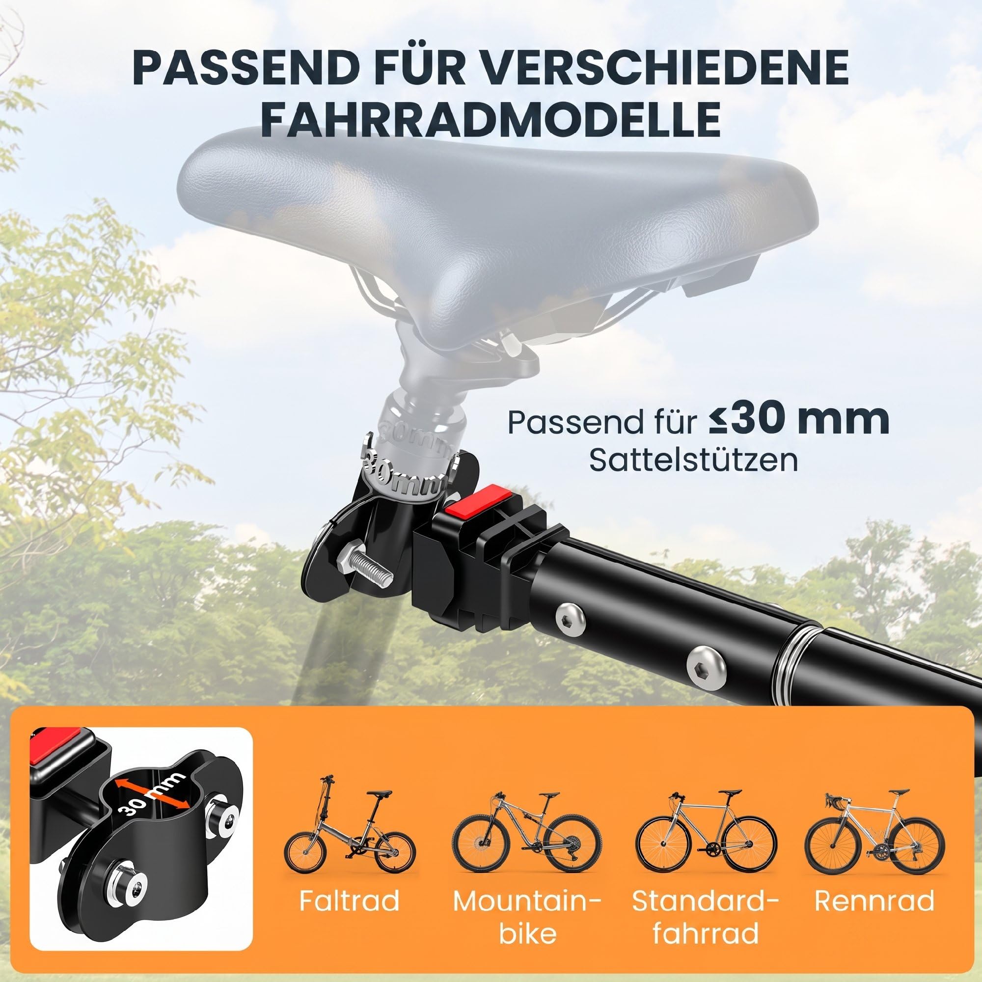 HOMCOM Fahrradanhänger Klappbar Lastenanhänger mit Kupplung, Kuppler & Reflektoren Transportwagen bis 40 kg belastbar, Transportanhänger Anhänger für Camping, Einkaufen, Umzug 155 x 71,5 x 77 cm