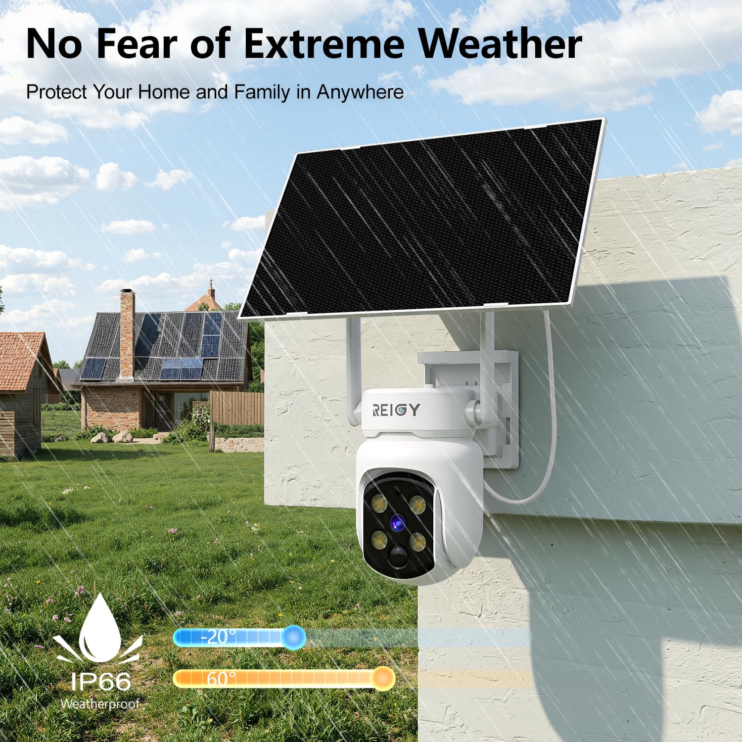 REIGY 4MP Camara Vigilancia WiFi Exterior/Interior Solar, Camera Seguridad sin Cable con Panel Solar, 360° PTZ, 10M Visión Nocturna, Detección Movimiento PIR, Audio de 2 Vias, WiFi 2.4ghz/5ghz