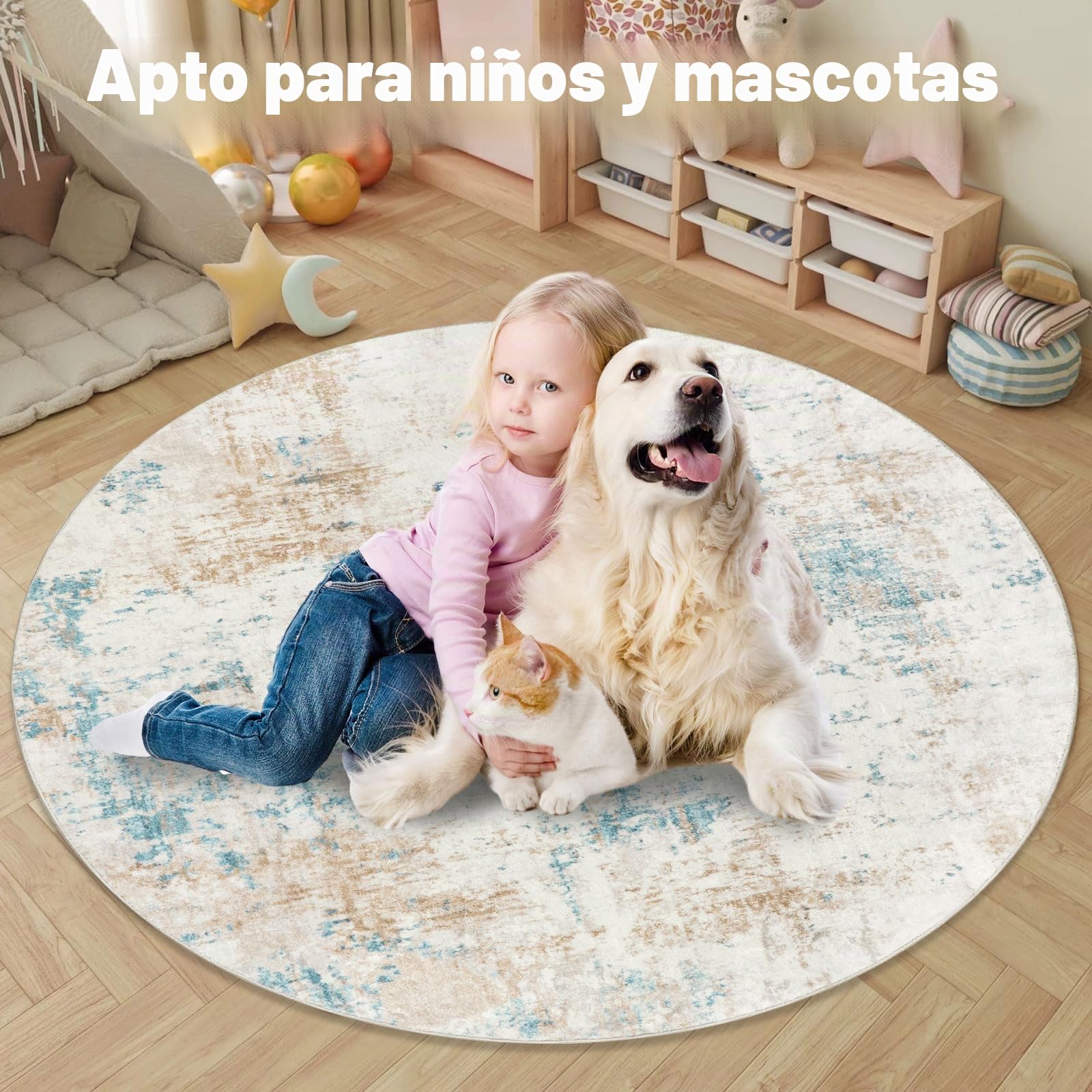 Homcomodar Alfombras Redondas Beige 120cm Alfombra Salon Antideslizante Alfombras Lavables en Lavadora Alfombra Habitacion Dormitorio Comedor Modernas Tapete Quarto Pelo Corto