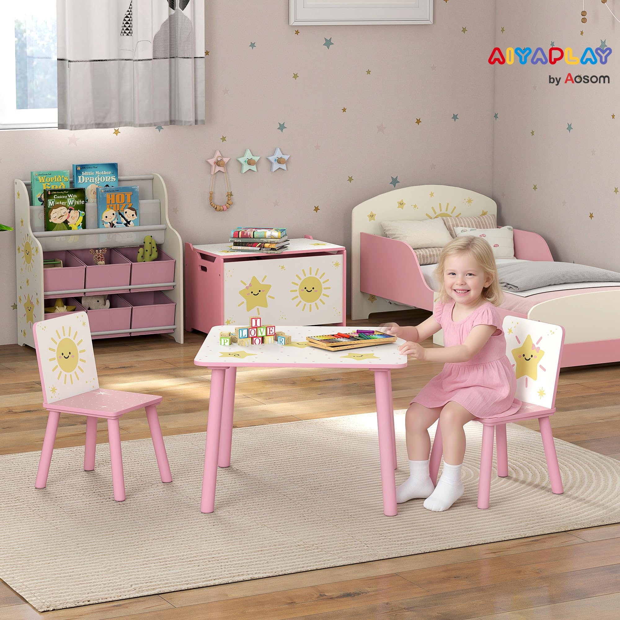 AIYAPLAY Ensemble Table Et 2 Chaises Enfant En Bois Avec Rouleau De