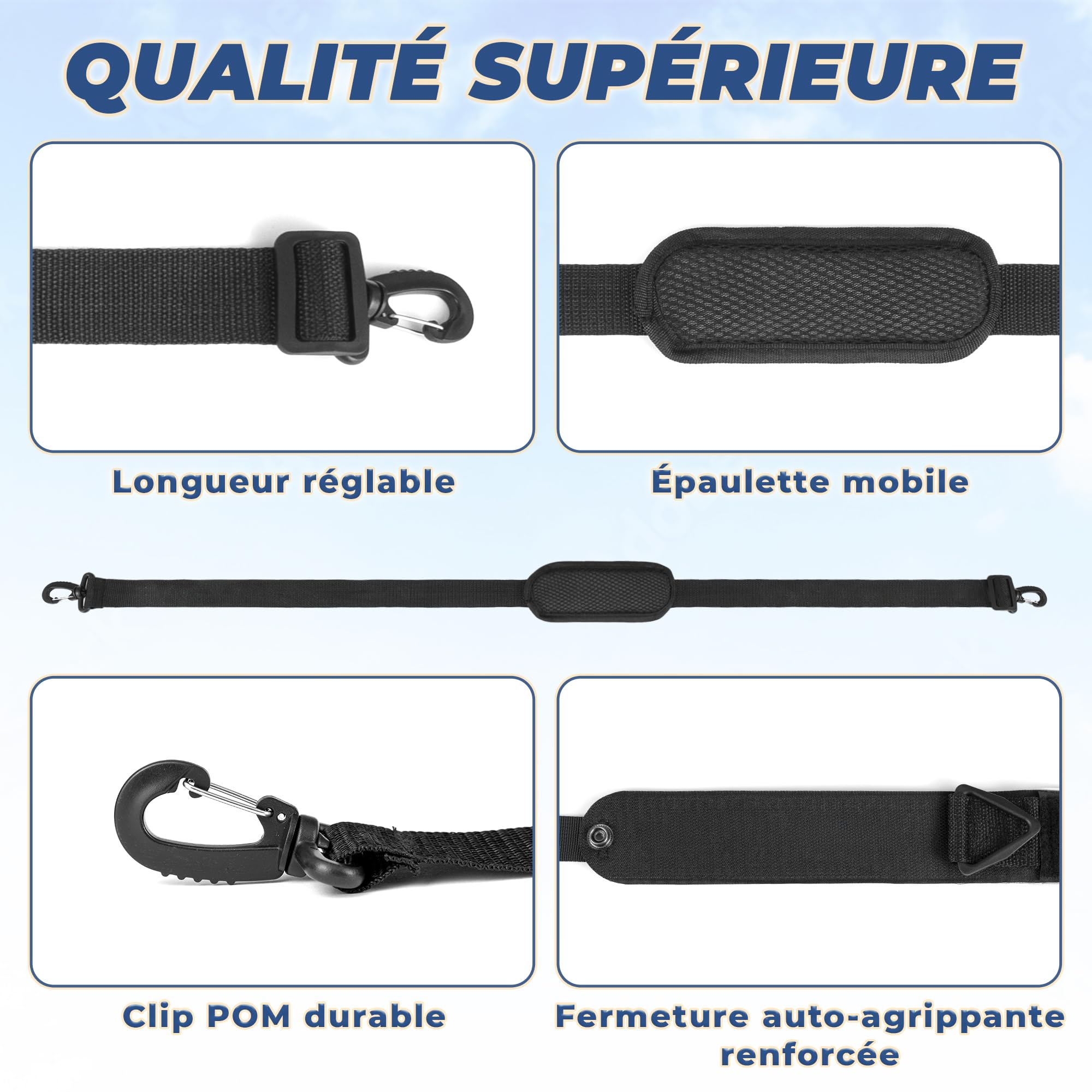 Sangle de Ski Porte-bâtons Noir Bandoulière réglable Transport Skis Bâtons