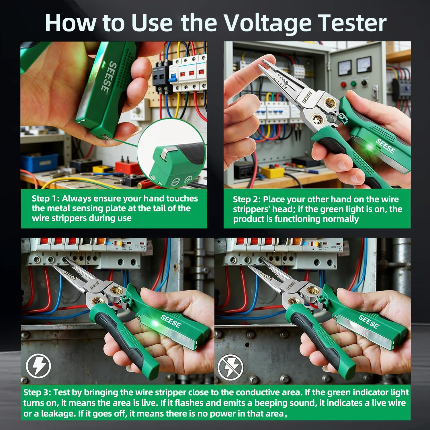 8-in-1 Wire Stripper for Electrician: Needle Nose Pliers with Voltage Tester & Dual Alarms - Electrical Pliers for Cutting Wires, Pulling Wires and Crimp Wires