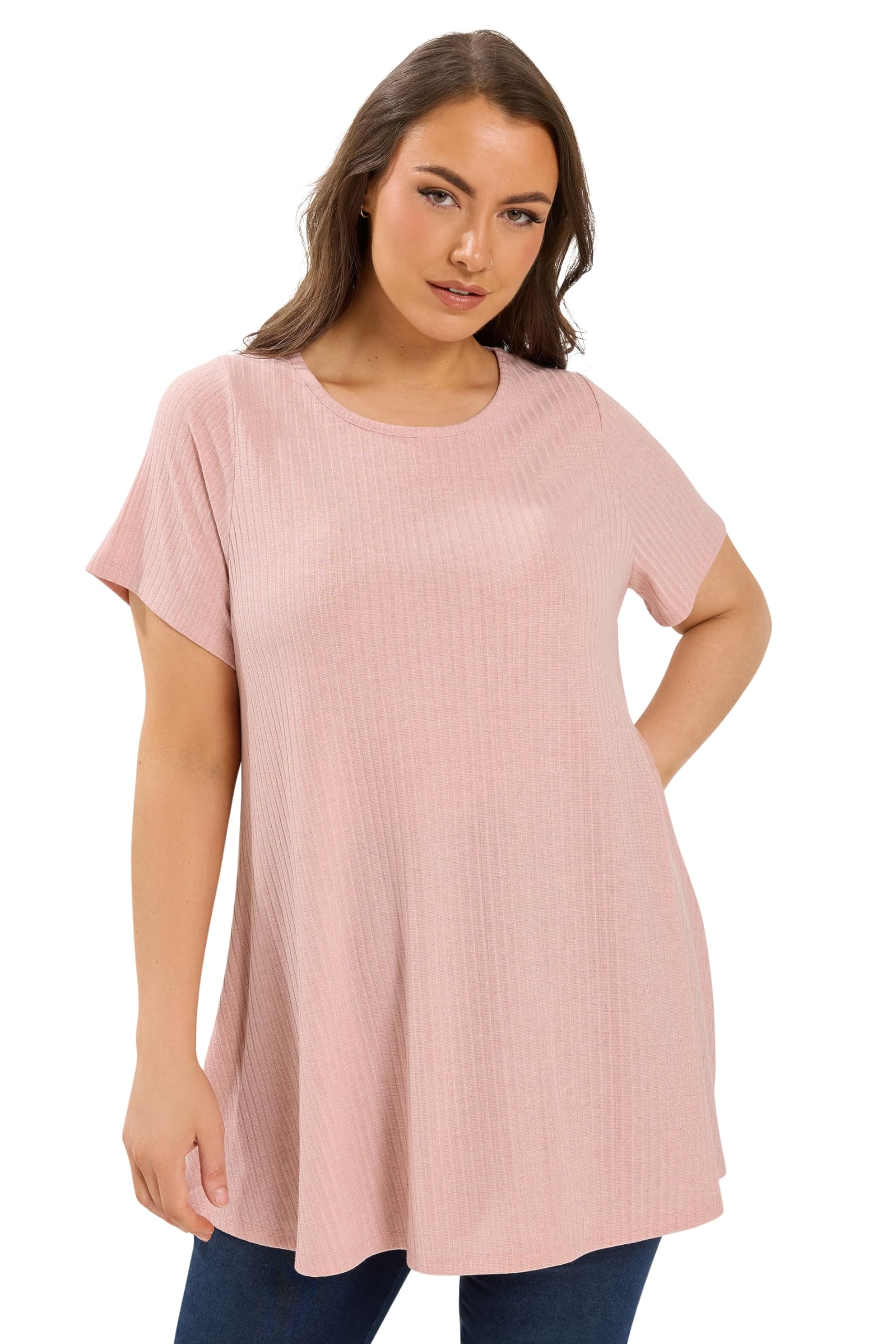 Yours Women's Light Pink Shimmer Swing T-Shirt In | Size: 22-24