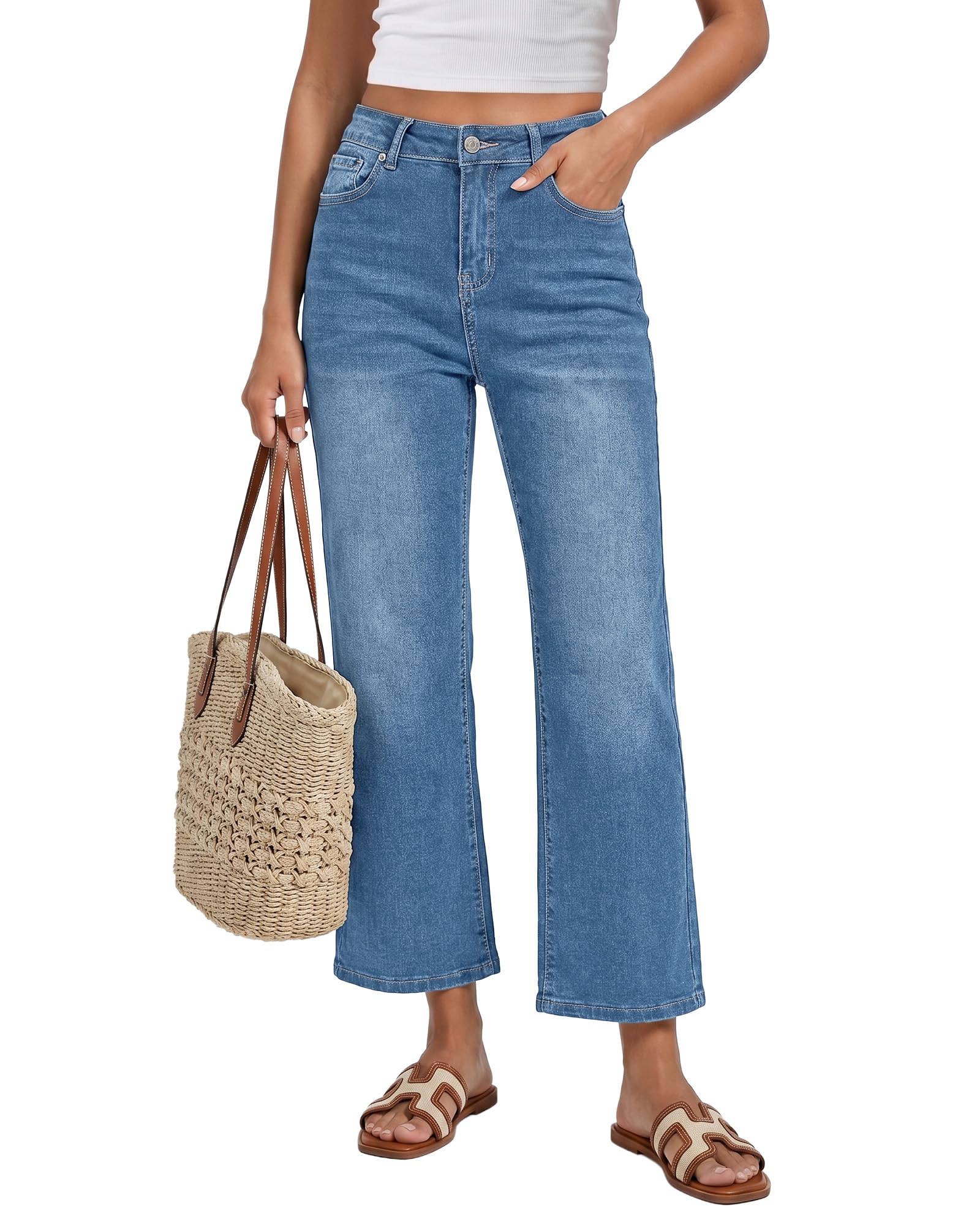 GRAPENT Jeans for Women Trendy High Waisted Loose Straight Leg