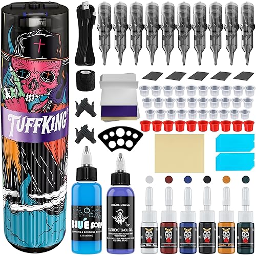 Wireless Tattoo Gun Kit Complete Tattoo Machine with 1600mAh Tattoos Power 10PCS Cartridge Needles 6PCS Colorful Ink Tattooing Supplies for Tatto Artists(Purple 1)