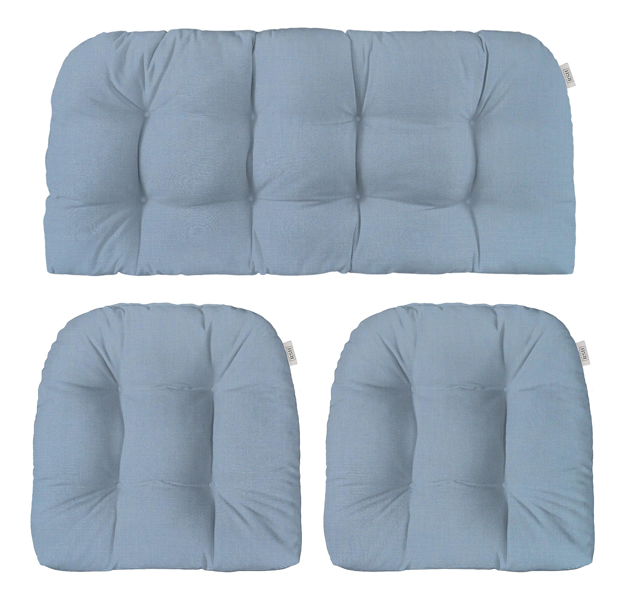 RSH DECOR Sunbrella 3 Piece Wicker Tufted Loveseat Set, Outdoor Pillows & Outdoor Chair Cushions, Patio Loveseat 41"x19" & 2-19"x19" U-Shaped,