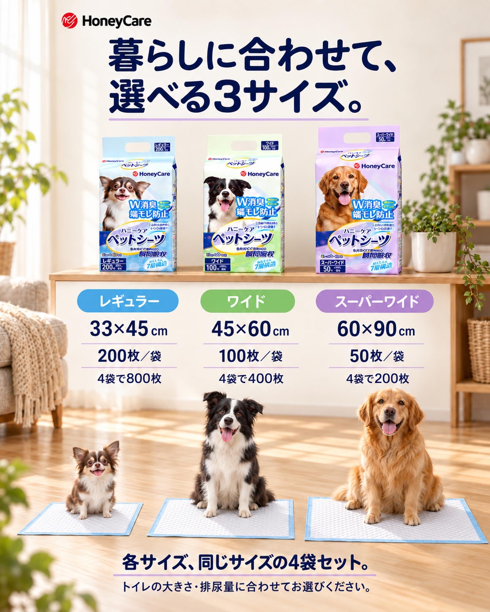 Amazon.co.jp: HONEYCARE ハニーケア ペットシーツ 薄型 犬 ワイド 45