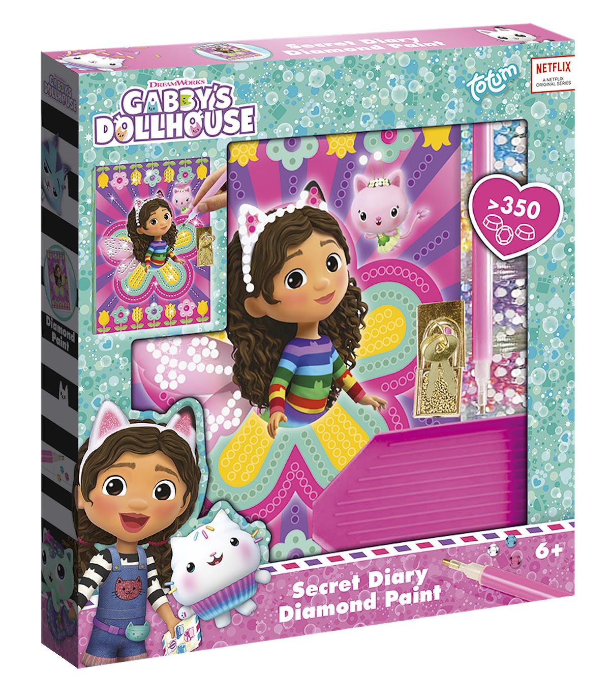 TM ESSENTIALS Gabby's Dollhouse Diamond Diary with Lock - DIY with Applicator Pen / 12.5 x 17.6 - Pink/Purple