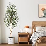 6ft Artificial Olive Tree, Fake Olive Tree with 756 Lifelike Olive Leaves and 54 Fruits, Tall Artificial Olive Silk Plants in White Pots for Living Room Bedroom Balcony Corner Office Decor
