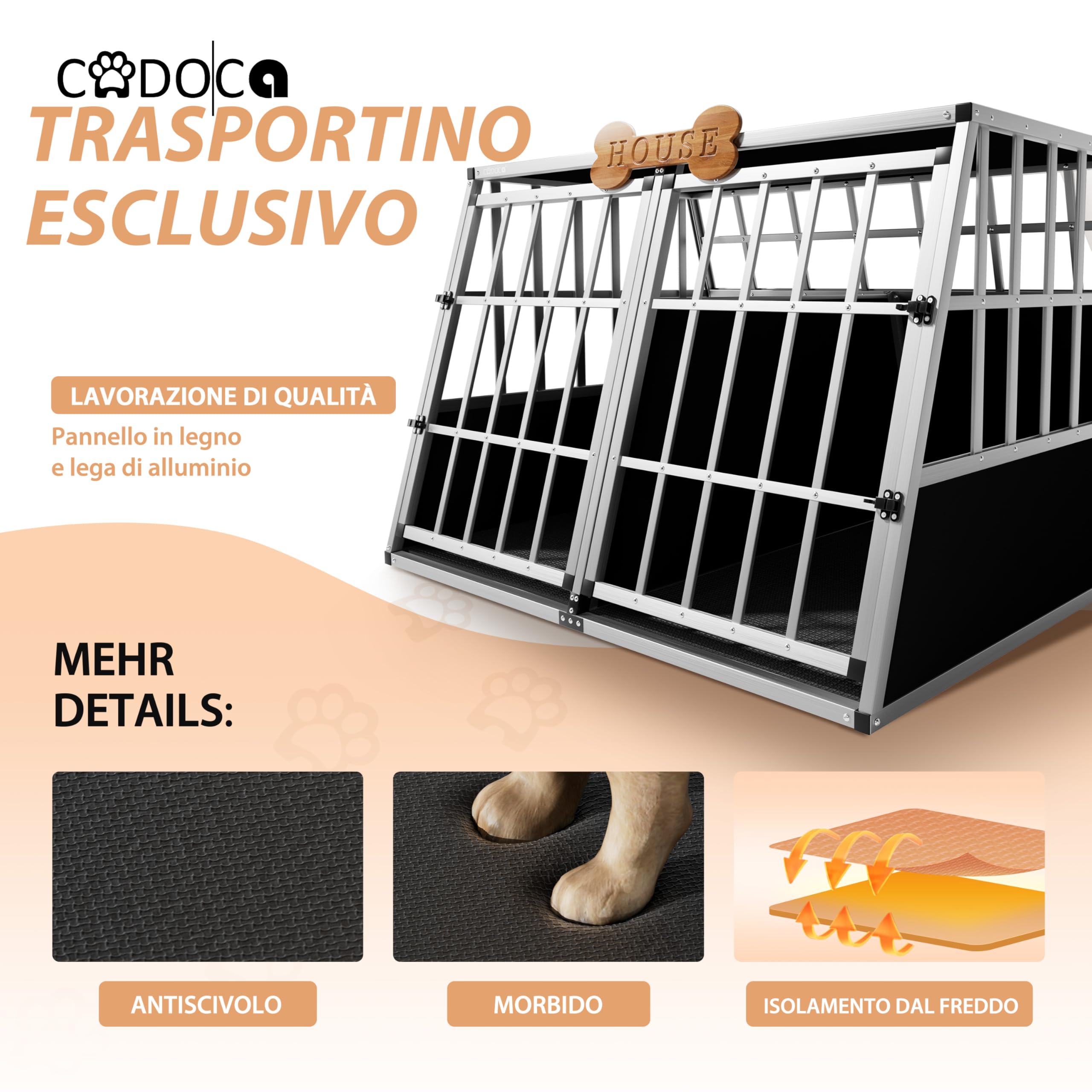 CADOCA® Trasportino Cani XXL 97x90x70cm Richiudibile Alluminio Impermeabile Box Auto Cagnolini