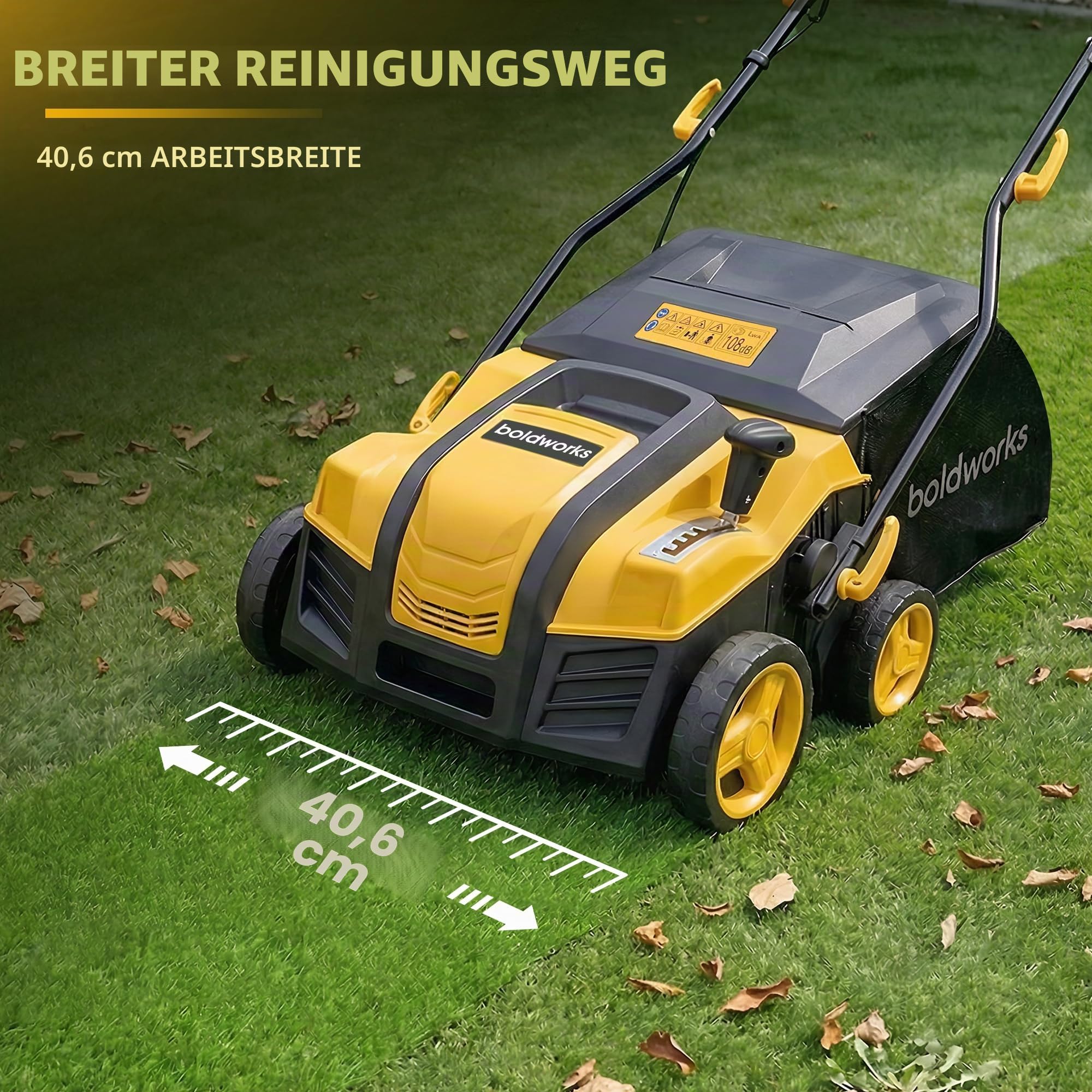Elektrischer Kunstrasenkehrer, 40,6 cm, Kunstrasenkehrer, Vakuum mit 45L Fangbeutel, 5 Höhenverstellung, faltbarer Rasenkraftbesen für Kunstrasenreinigung