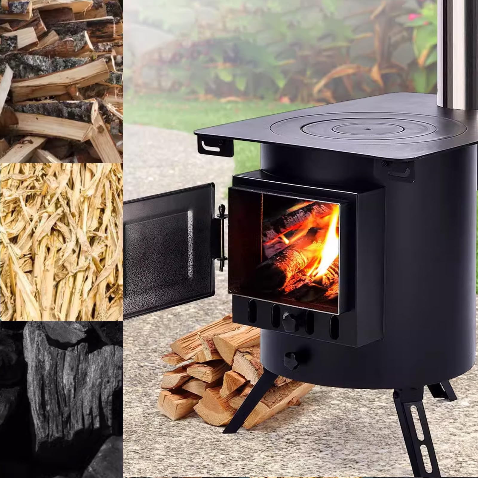 Stufa a Pellet Piccola con Contenitore Cenere, Stufa a Pellet Canalizzata con Gambe Pieghevoli, Stufa a Legna da Campeggio Portatile for Tenda for Riscaldamento