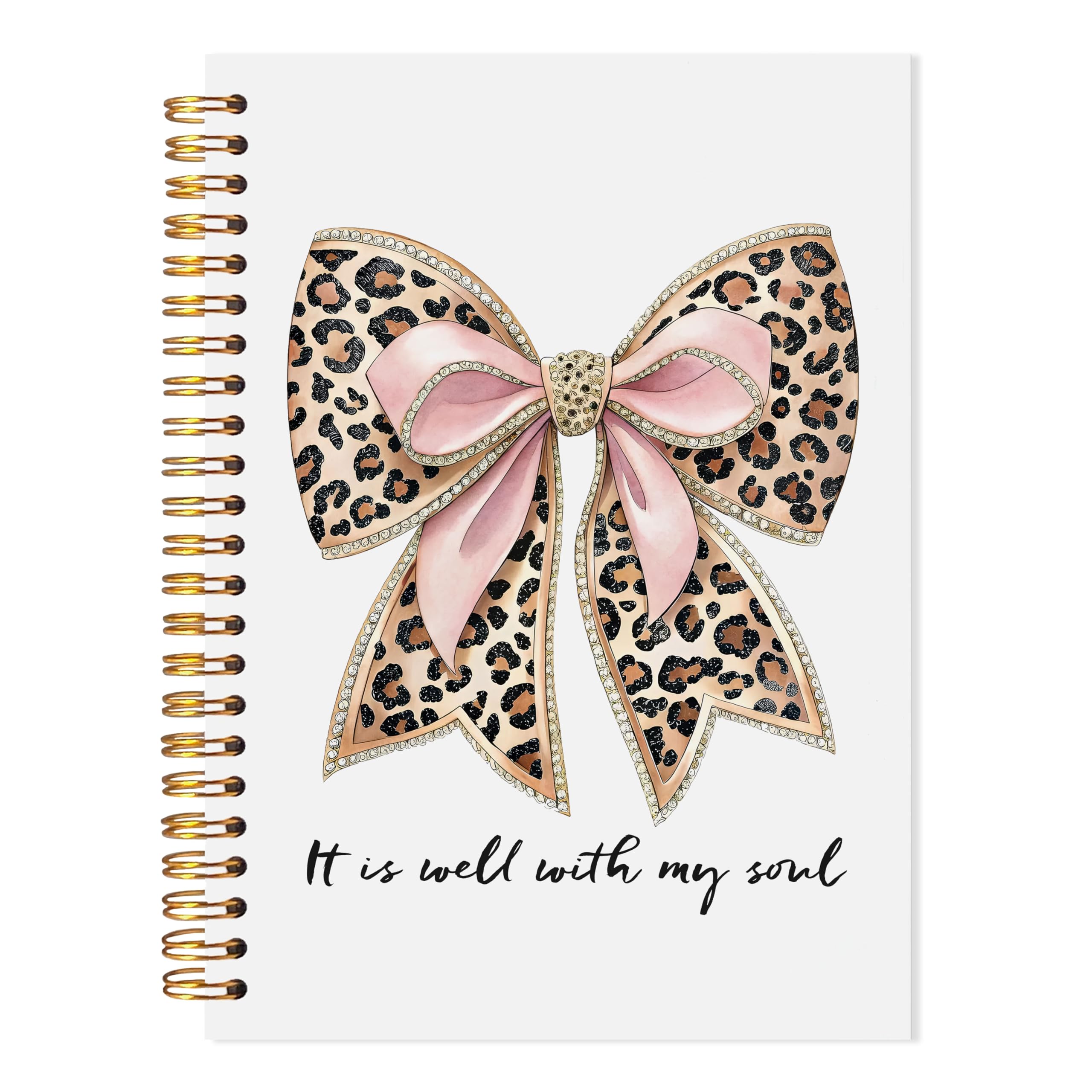 LADOCK Coquette Leopard Print Bow Christian Spiral Notebook, It Is Well with My Soul Bible Journal for Women, Coquette Girly Office Supplies, Trendy