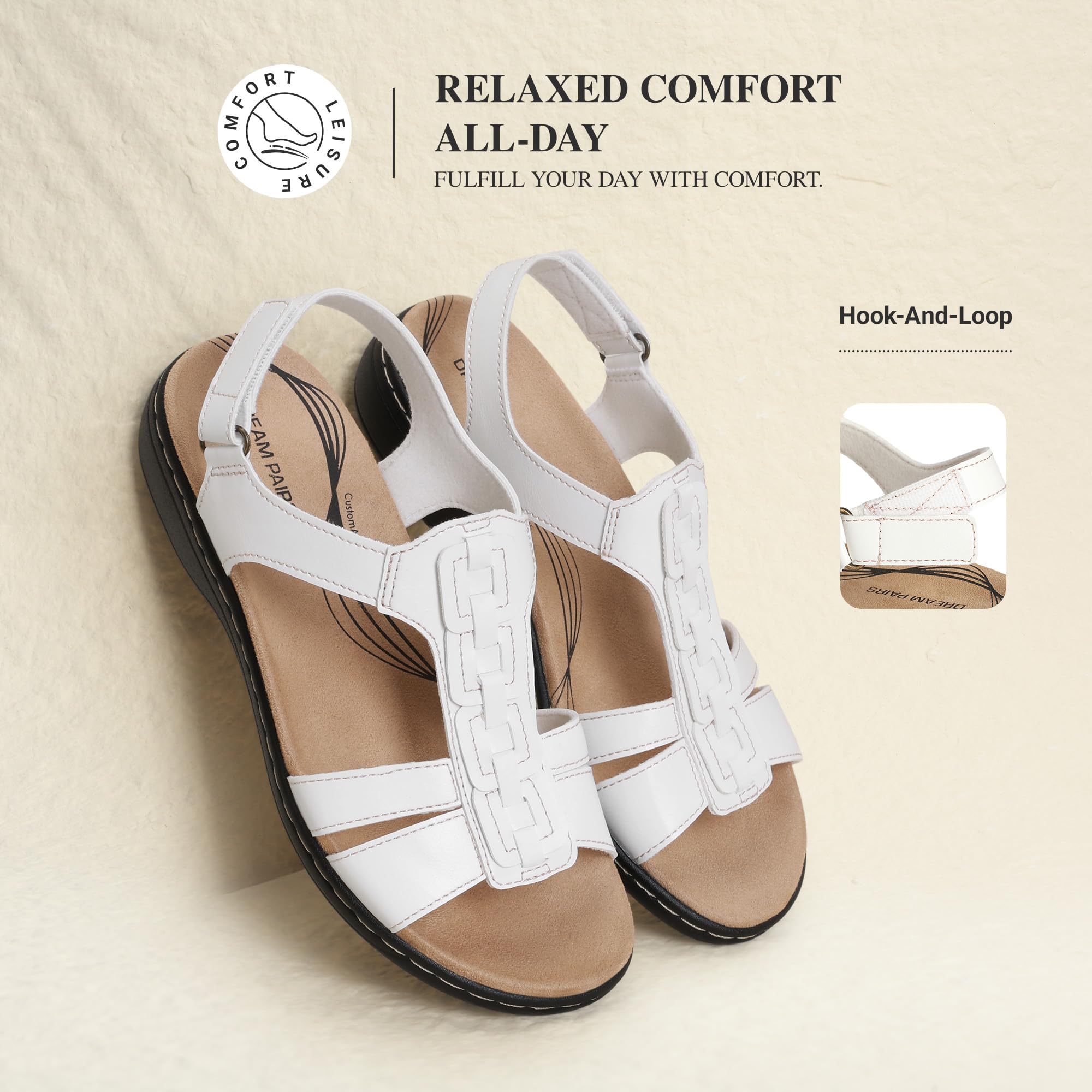 DREAM PAIRS Sandali da Donna con Supporto all'Arco Plantare – Comodi Sandali Bassi Estivi, Casual per la Spiaggia e le Passeggiate