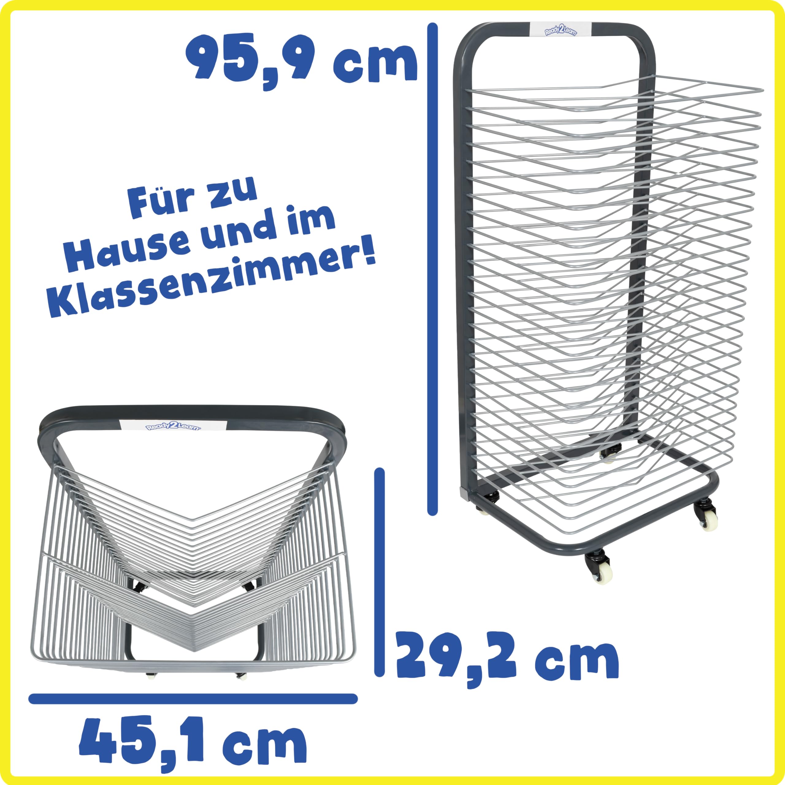 READY 2 LEARN Gestell zum Trocknen von Kunst | Stabiler Kunst-Organizer für Bilder und Zeichnungen | 25 Fächer | Stahl | 4 Rollen | 2 feststellbare Räder - 37,75 "H x 17,75 "W