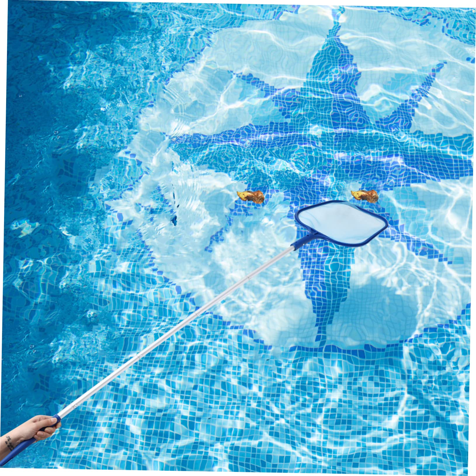 UPKOCH 1 Set Kit de Skimmer de Piscina Red de Malla Detallada y Rastrillo para Hojas, Poste Telescópico de 5 Secciones, Limpieza de Aguas Superficiales y Profundas