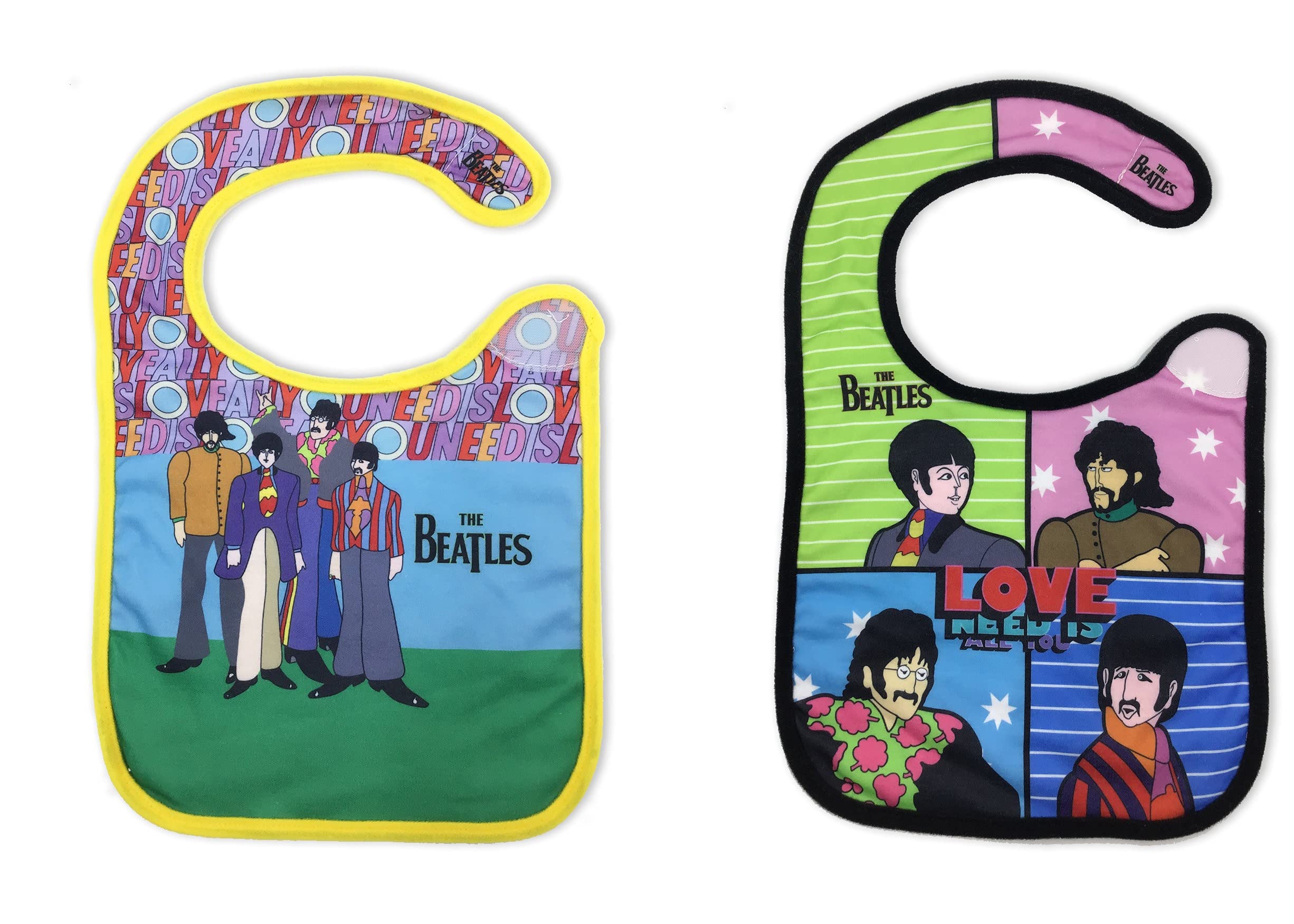 daphyls The Beatles All You Need Is Love Baby Bib 2-Pack Extra Soft, Officially Licensed, Easy Side Closure, Large Size Fits Infant Toddler and Baby