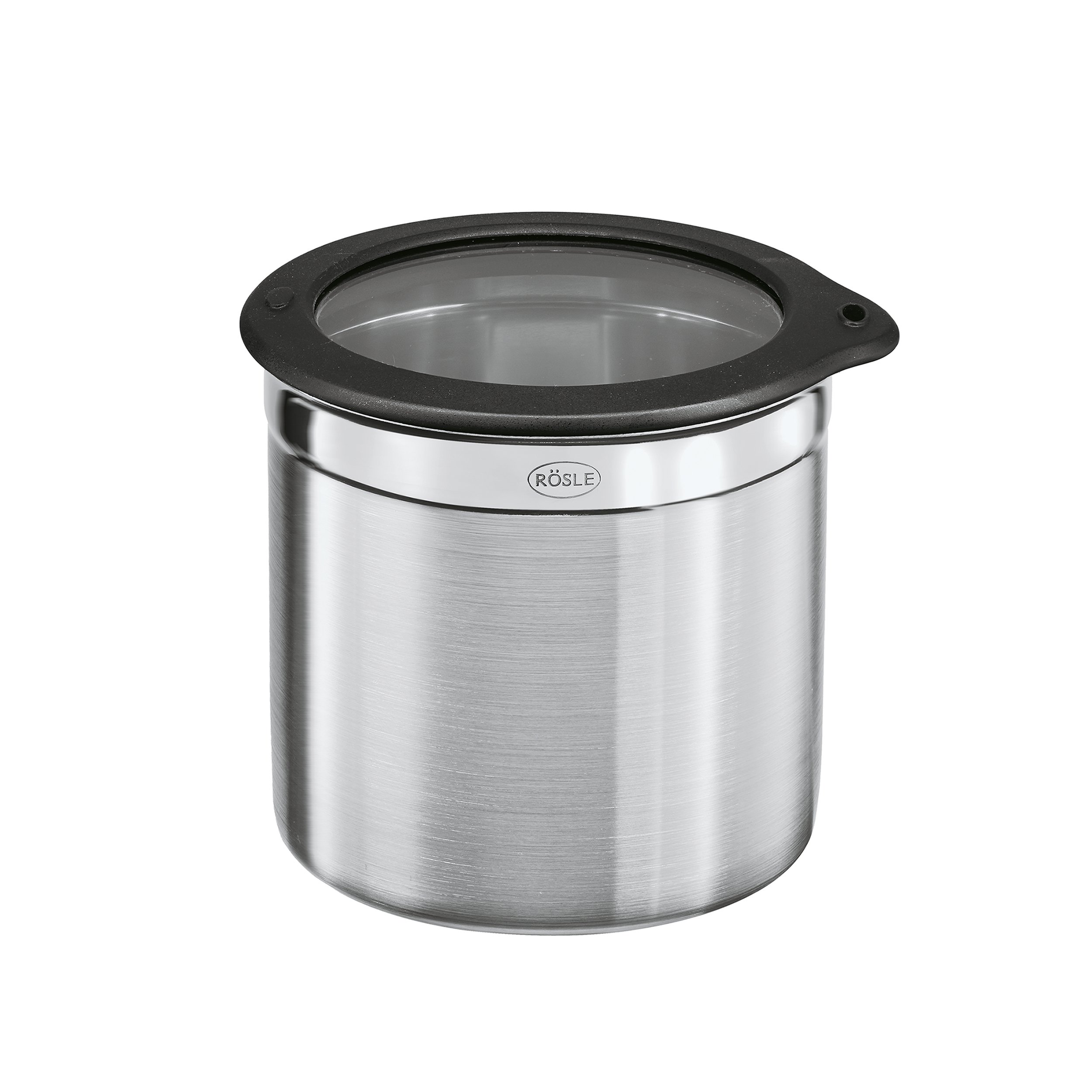 RÖSLE Kapaklı Saklama Kutusu 16553-18/10 paslanmaz çelik, çap 8 cm, yükseklik 6 cm, silikon kenarlı cam kapak, bulaşık makinesinde yıkanabilir