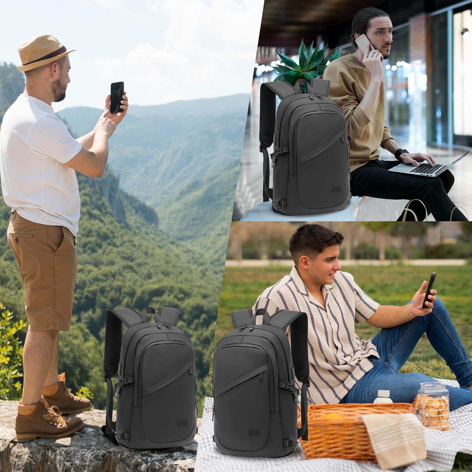 KONO Zaino Porta PC 15.6/17.3 Pollici con Porta USB, Zaino da Lavoro Uomo Impermeabile per Università Viaggi Aereo, Design Elegante