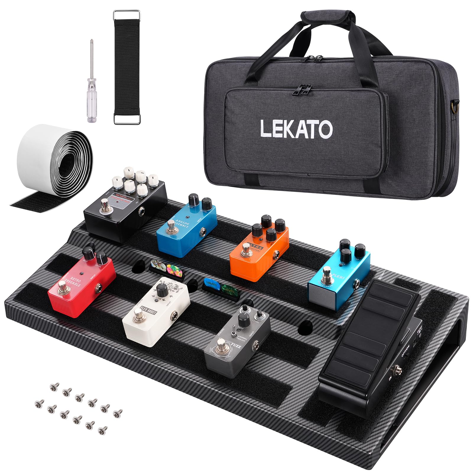 LEKATO Pedaliera per chitarra, pedaliera 55,9 x 27,9 x 7,1 cm, pedaliera per effetti chitarra, scomparto integrato per alimentatore, pedaliera con borsa per il trasporto e nastro di montaggio