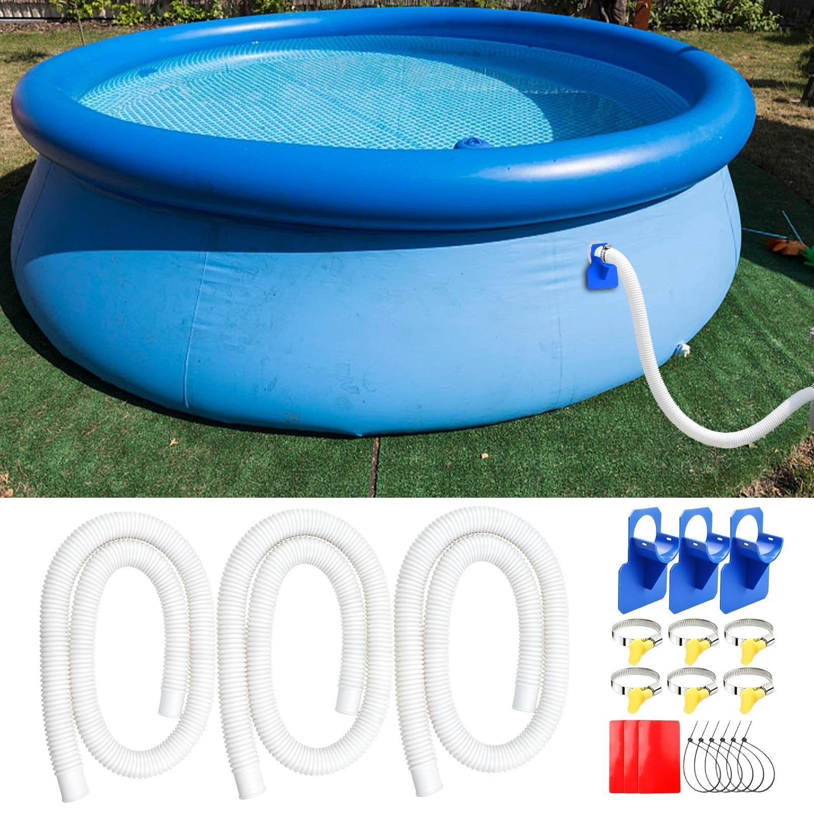 Tubo per pompa per piscina con morsetti tubo resistente | Tubi filtranti per piscine da 32 mm per giardino, cortile, patio, prato, estate, aggiornamento quotidiano di riparazione e