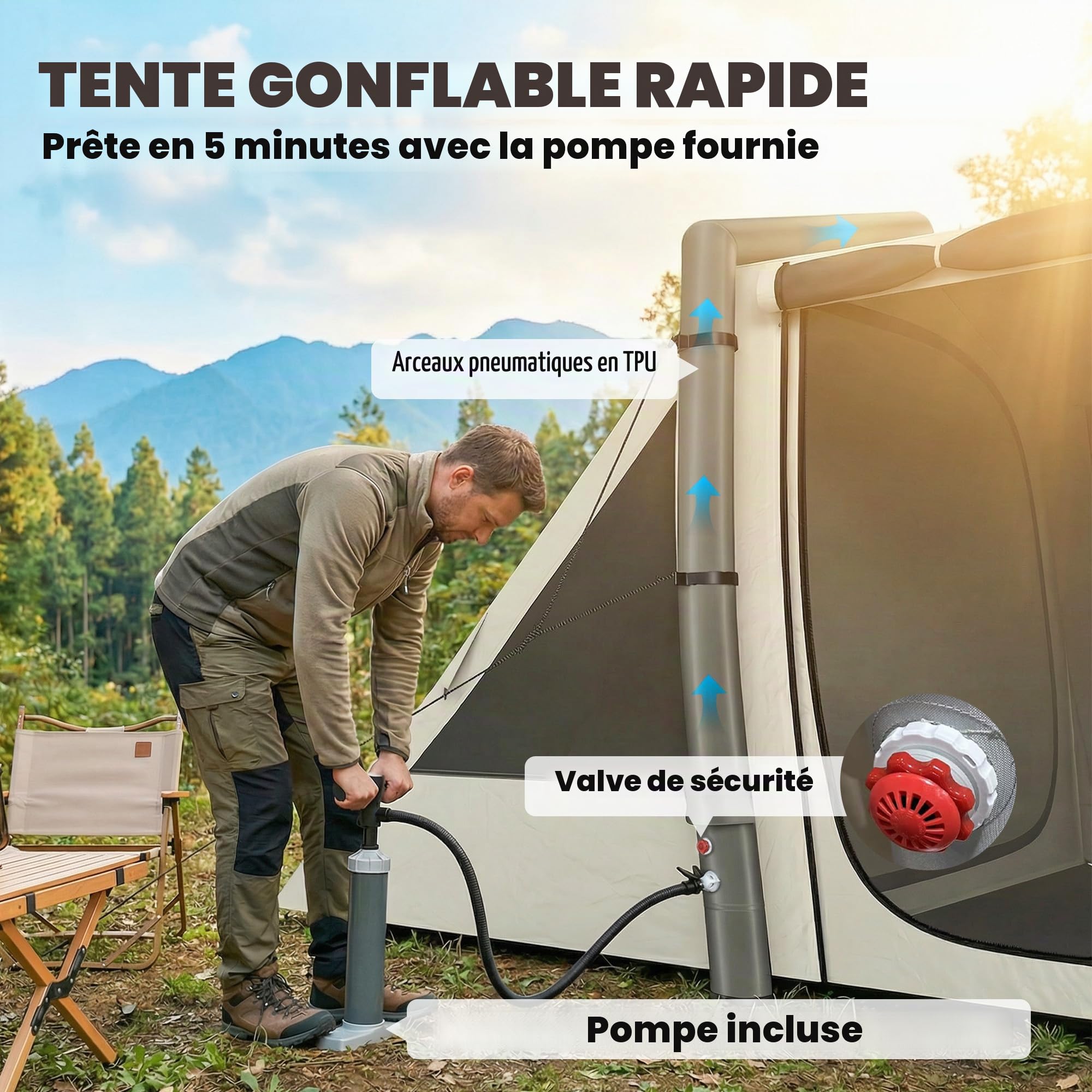 Outsunny Tente Gonflable 4 Personnes Montage Rapide Occultante