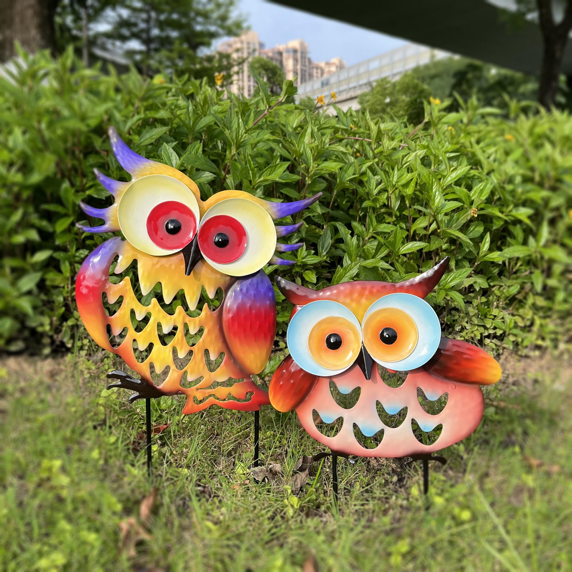 Amazon.com: ARTCOS Pack of 2 Metal Fresh Color Owl Garden Statues