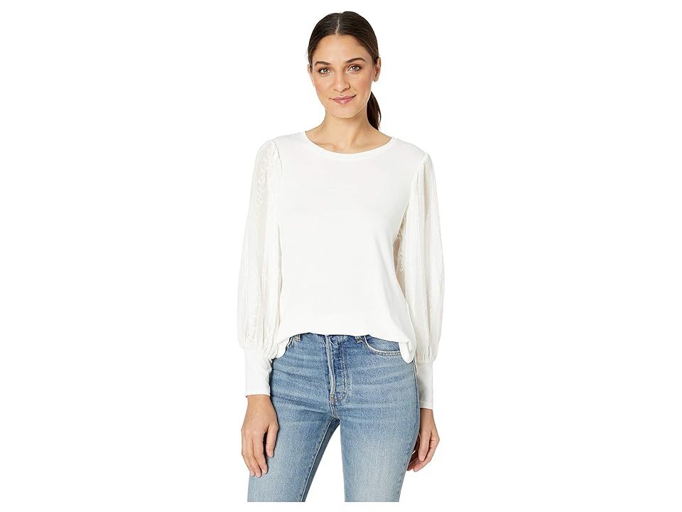 

1.STATE Long Sleeve Embroidered Sleeve Swing Tee (Soft Ecru) Women's T Shirt